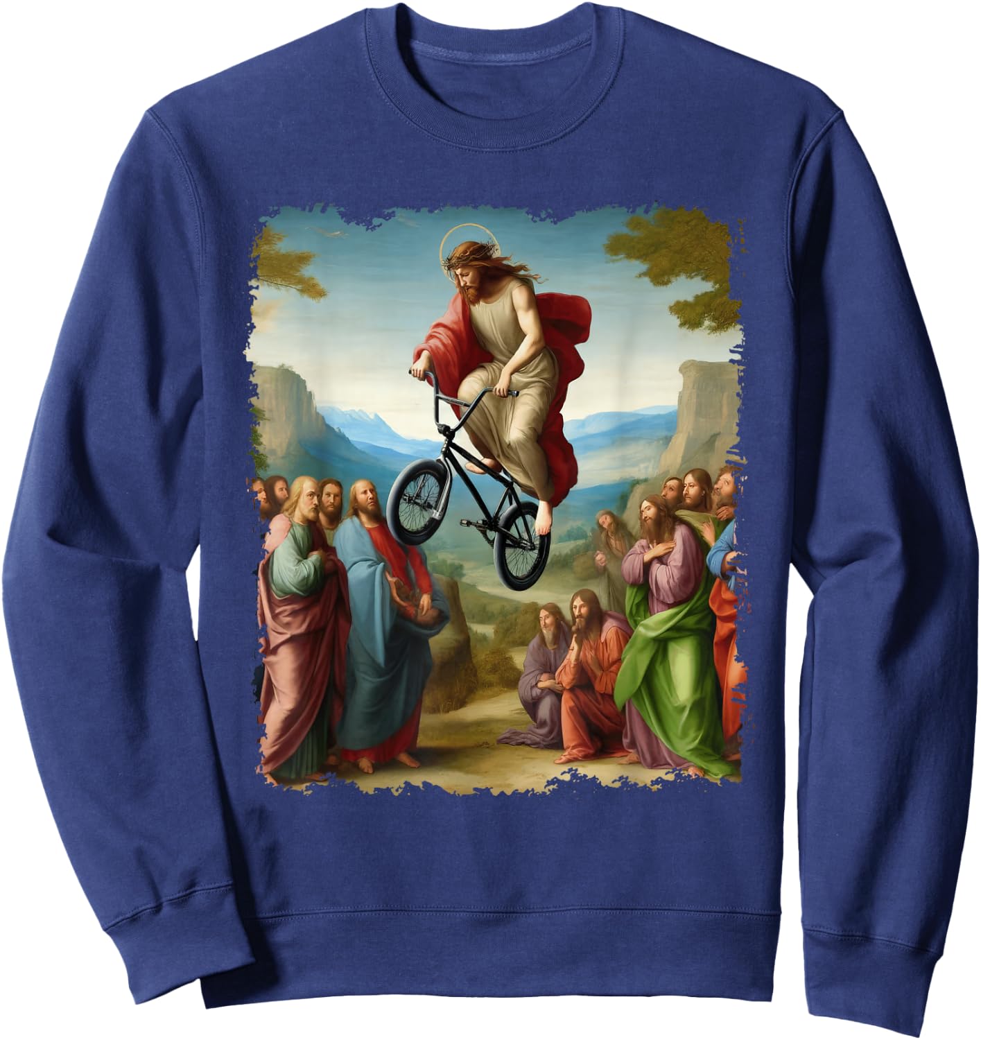 Jesus BMX Bike Stunt Driver Painting Christian BMX Freestyle Sweatshirt - Sweatshirt | Navy