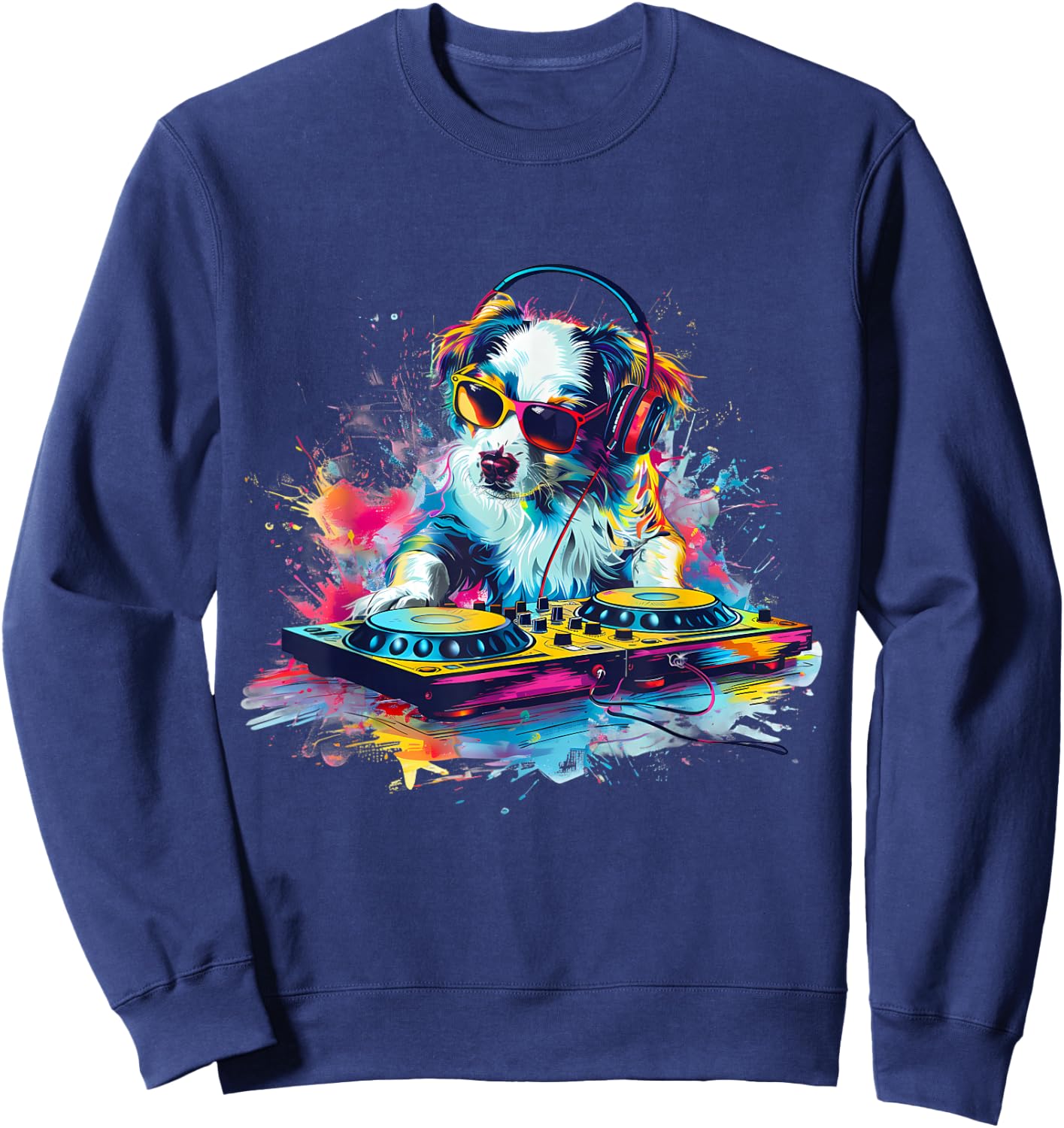 Dog Music DJ Artwork EDM Beatmaker Techno Turntable DJ Dog Sweatshirt - Sweatshirt | Navy