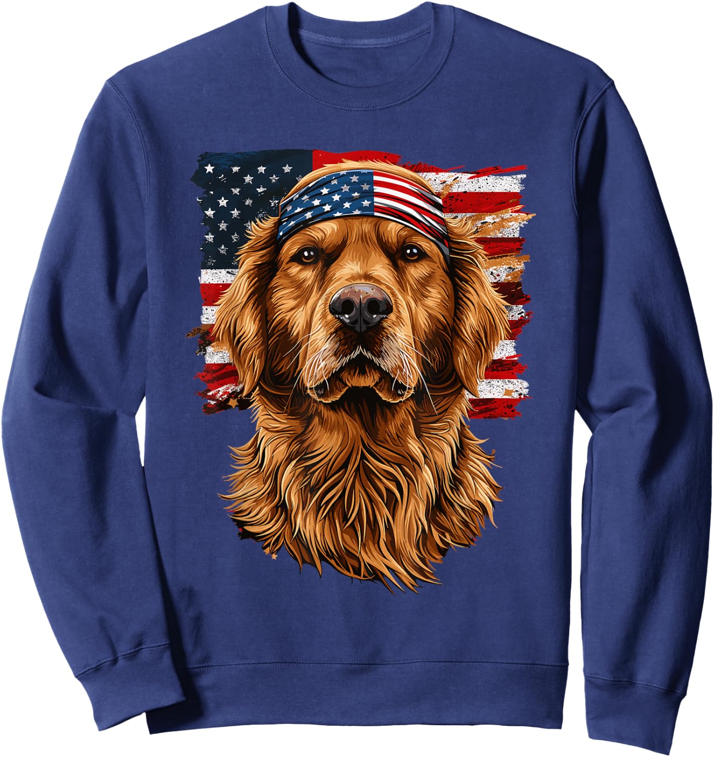 Golden Retriever Patriotic 4th Of July USA American Flag Men Sweatshirt - Sweatshirt | Navy