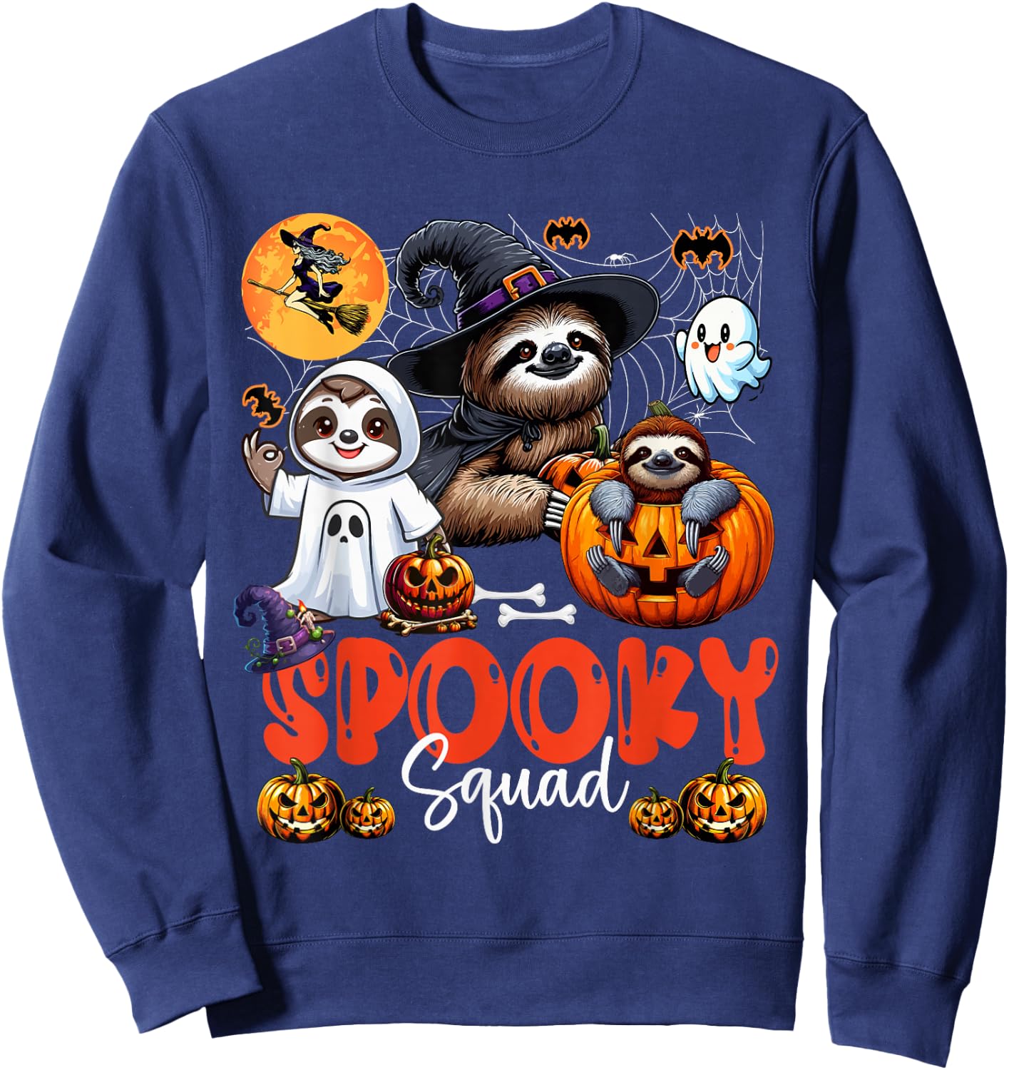 Spooky Halloween Squad Three Horror Sloths Cosplay Witch Boo Sweatshirt - Sweatshirt | Navy