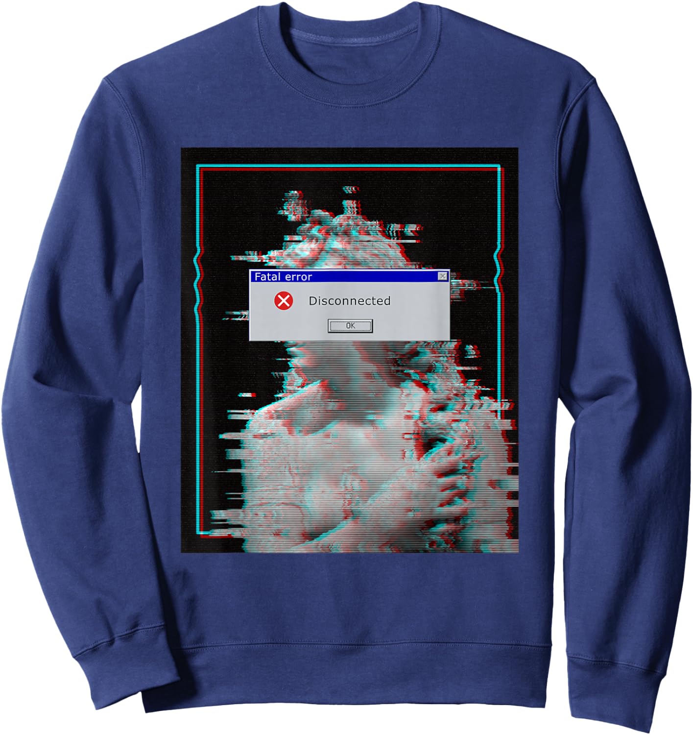 Fatal Error Disconnected Glitch Statue Vaporwave Retro 80s Sweatshirt - Sweatshirt | Navy