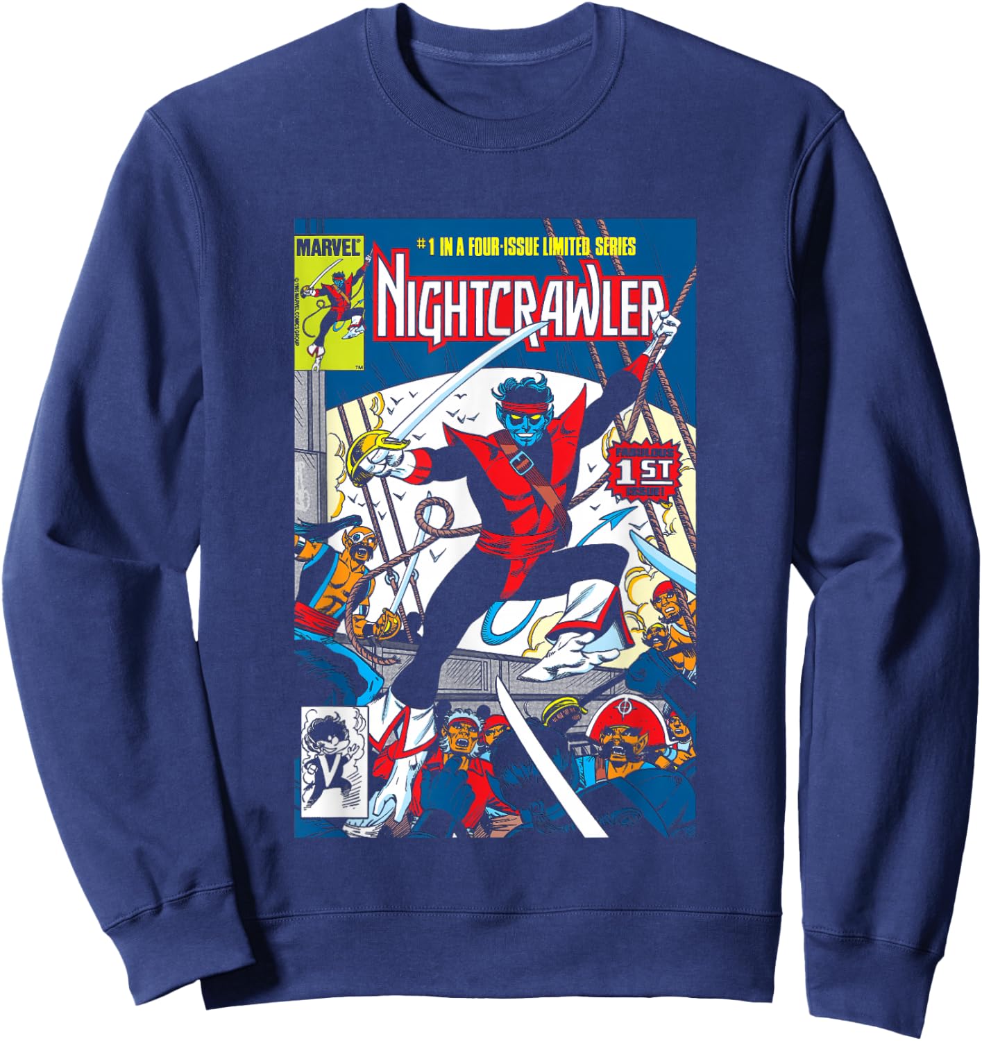 Marvel Comics Retro Classic Nightcrawler VS Pirates Cover Sweatshirt - Sweatshirt | Navy
