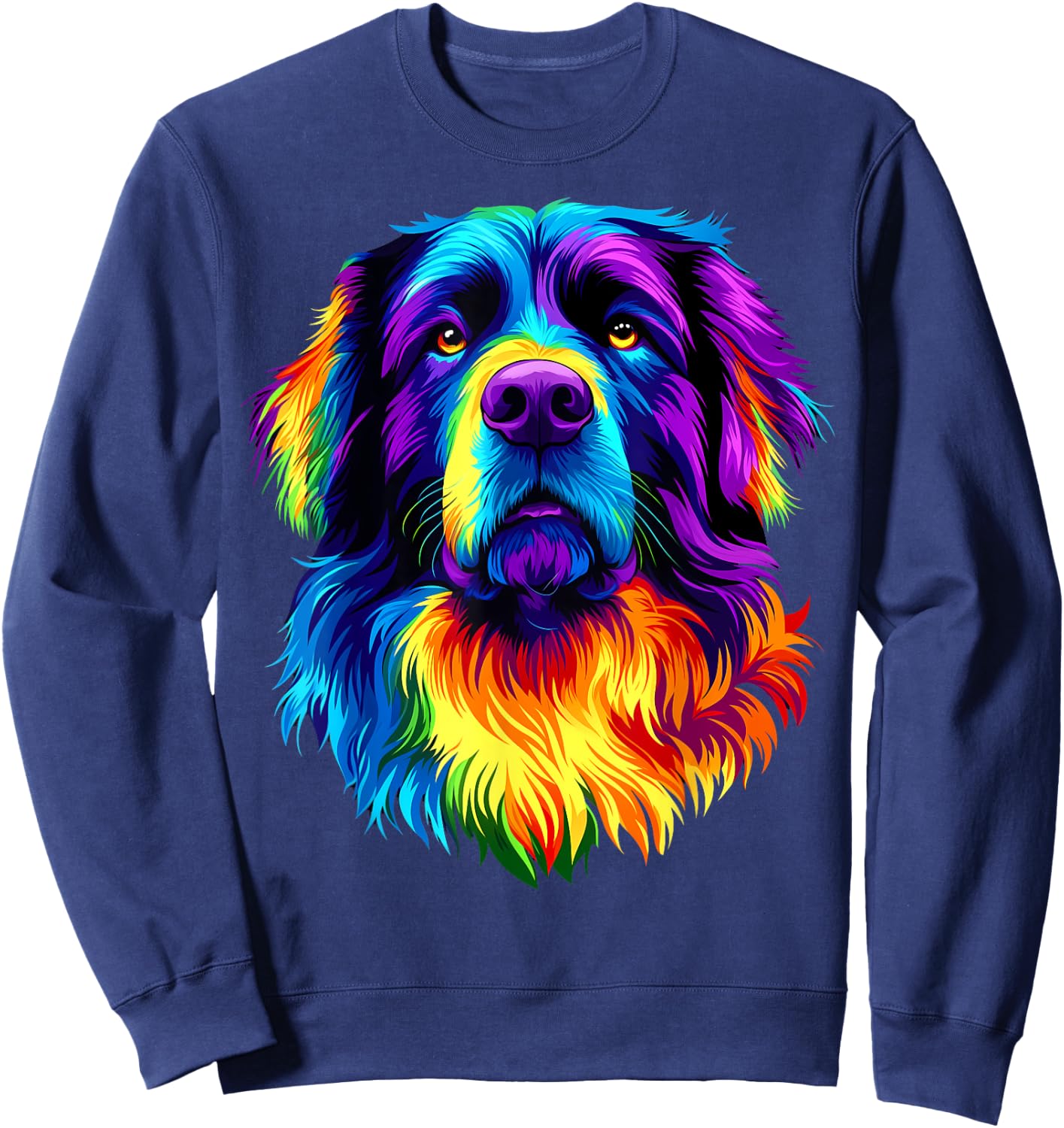 Colorful Newfoundland Dog Face Cute Newfie Lover Black Women Kids Sweatshirt - Sweatshirt | Navy