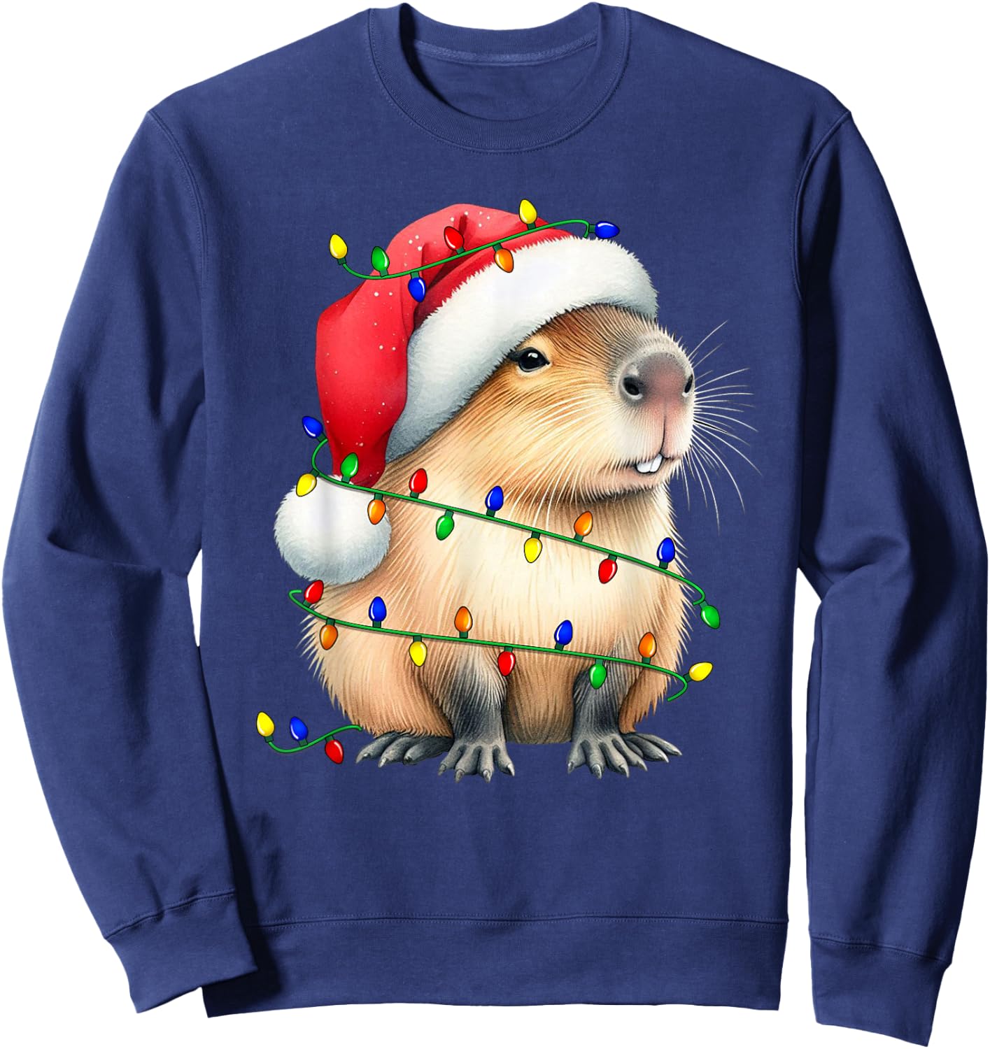 Capybara Wearing Santa Hat Christmas Capybara Lover Xmas Kid Sweatshirt - Sweatshirt | Navy