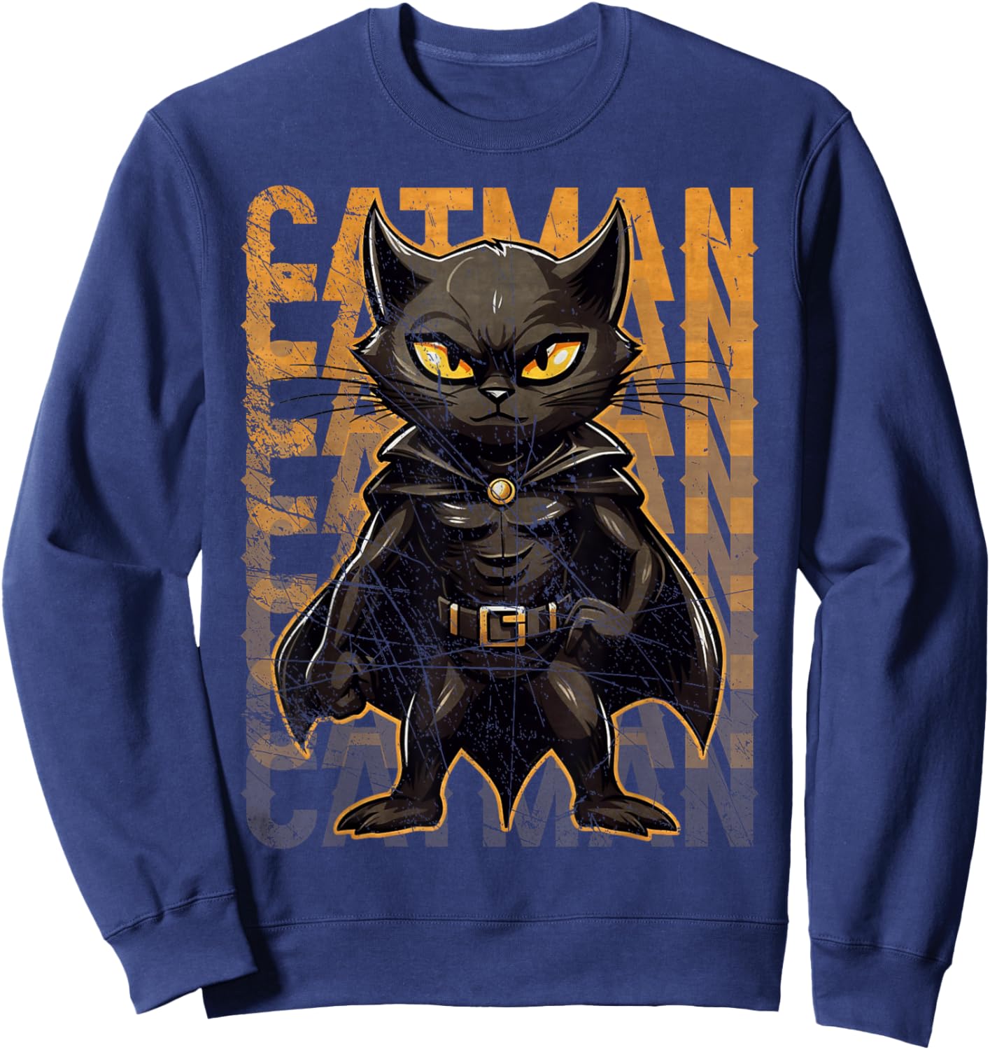 Vintage Catman Superhero Catman Funny Black Cat Cat With Cape Sweatshirt - Sweatshirt | Navy