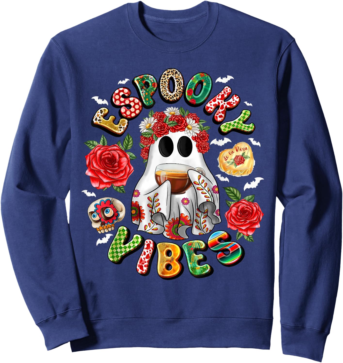 Espooky Vibes Mexican Ghost Day Of The Dead Dia De Muertos Sweatshirt - Sweatshirt | Navy