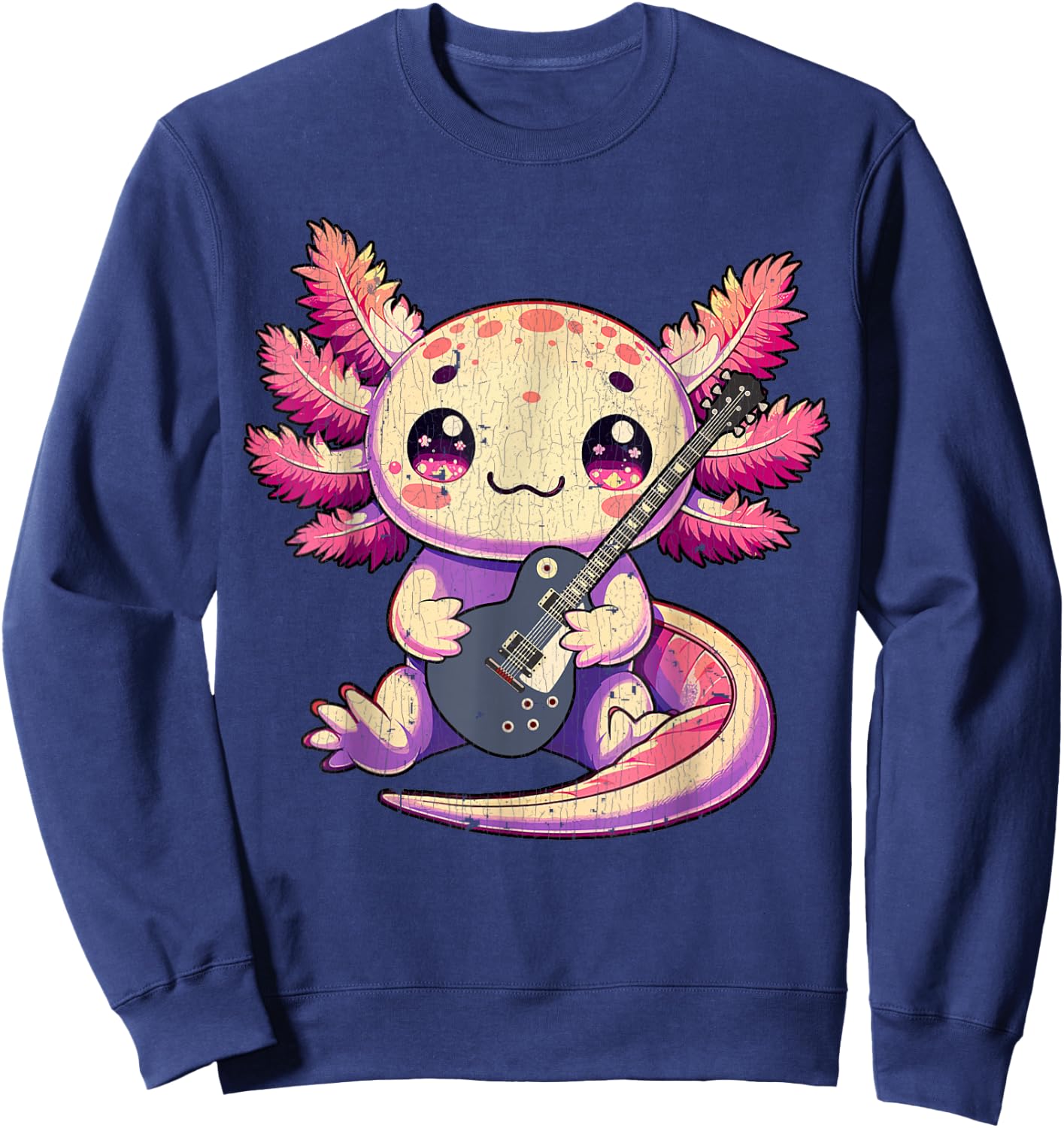 Cute Snaxalotl Axolotl Love Electric Guitar Music Rock 2 Sweatshirt - Sweatshirt | Navy