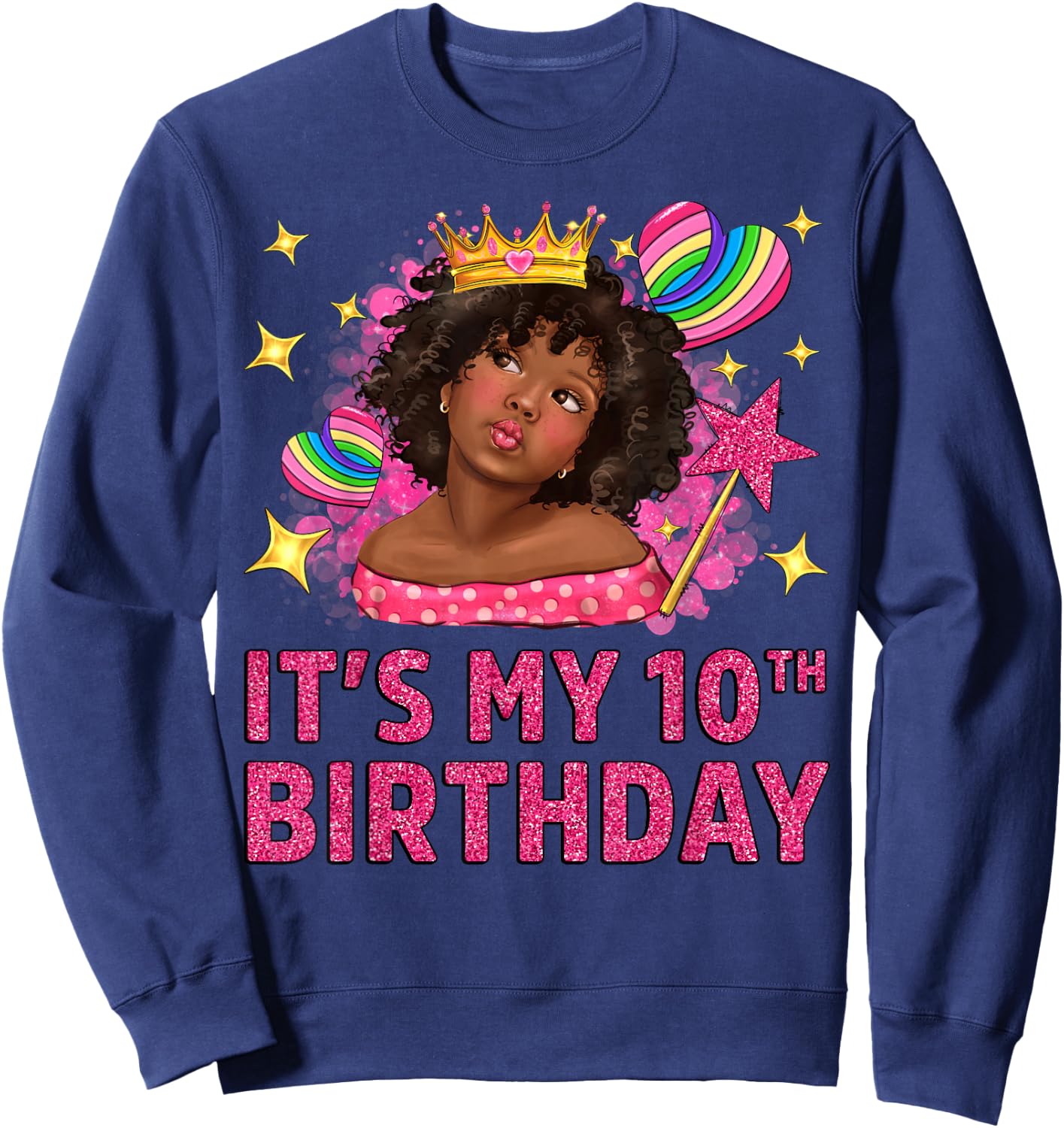 It's My 10th Birthday Black Girl African American Black Kids Sweatshirt - Sweatshirt | Navy