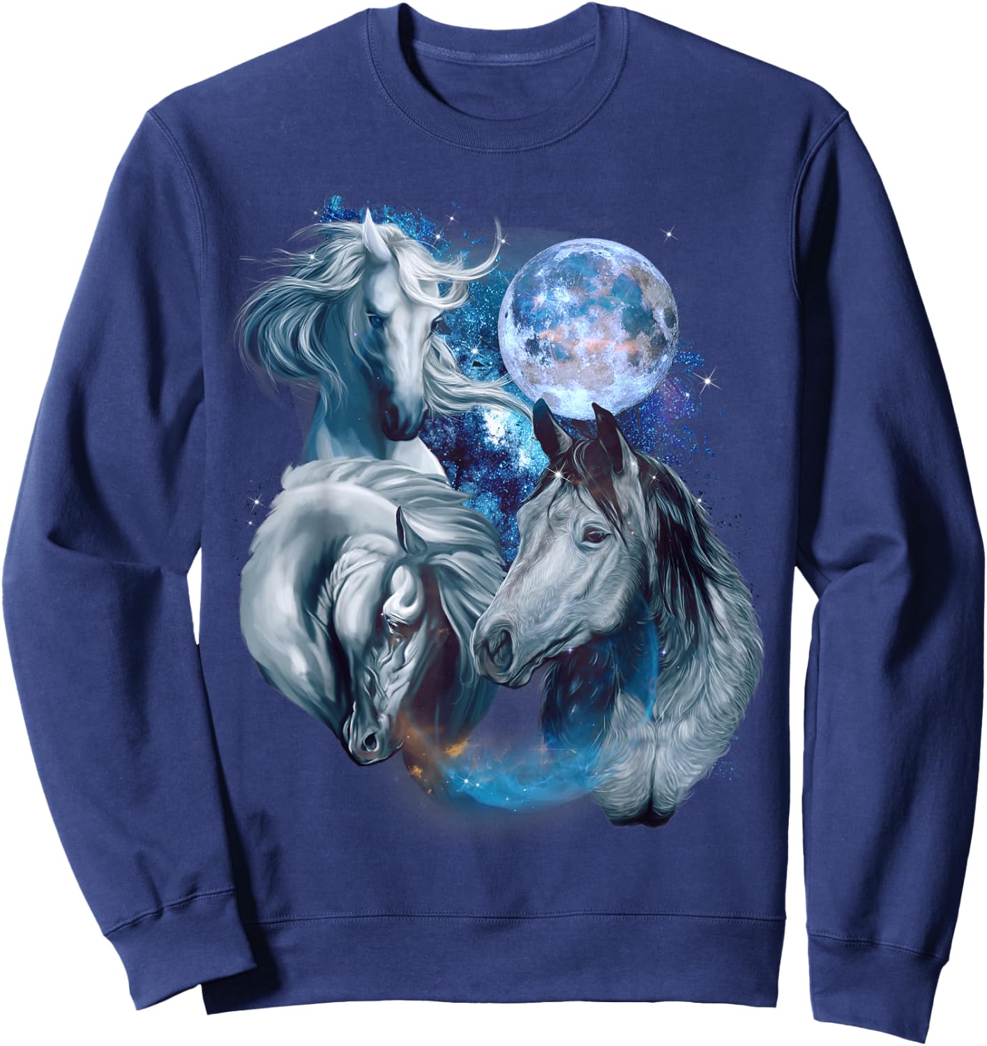 3 Moon Horse Equine Art Racing Animal Lovers Novelty Humor Sweatshirt - Sweatshirt | Navy