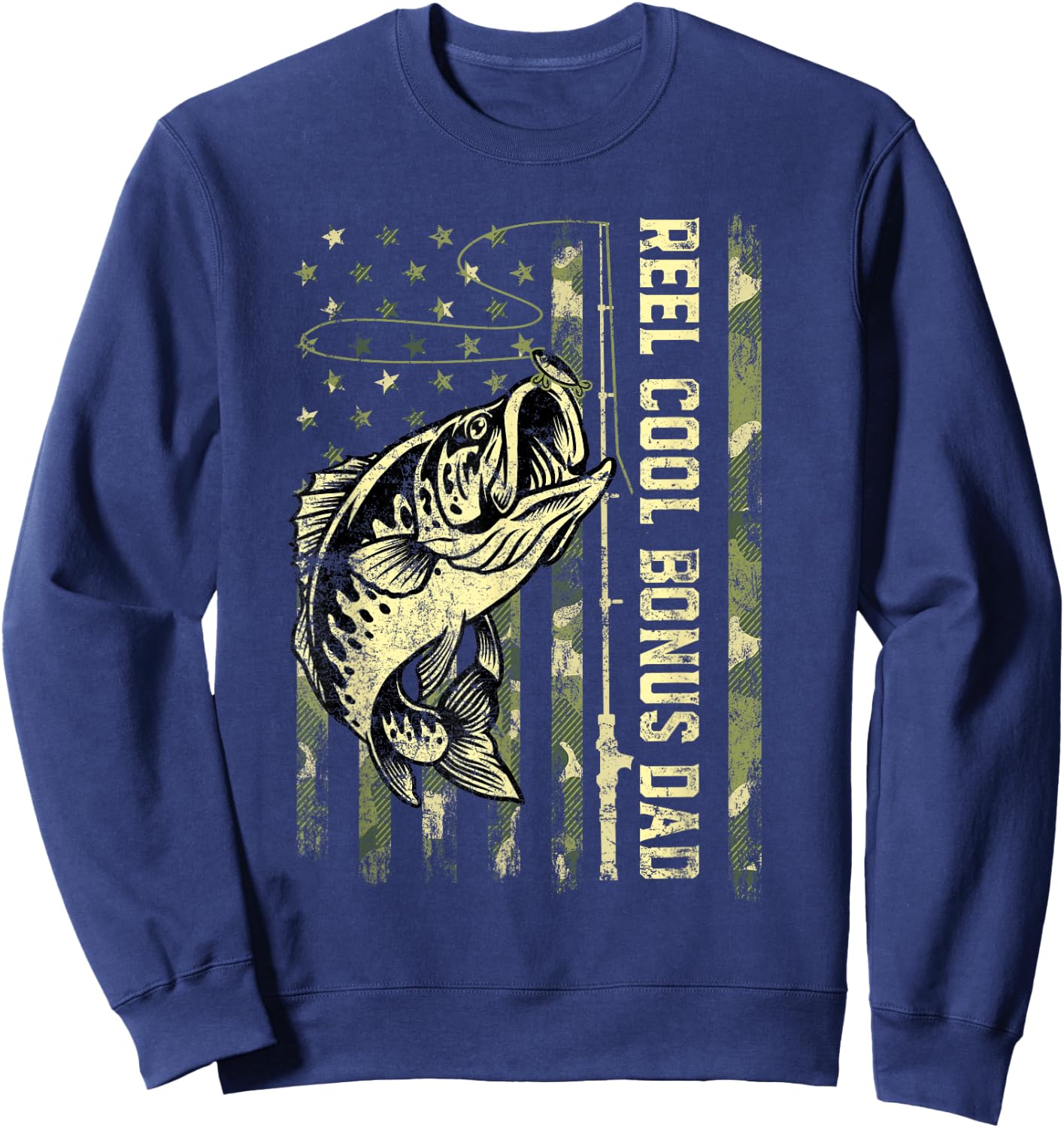 Reel Cool Bonus Dad Fisherman Camouflage Father's Day Sweatshirt - Sweatshirt | Navy