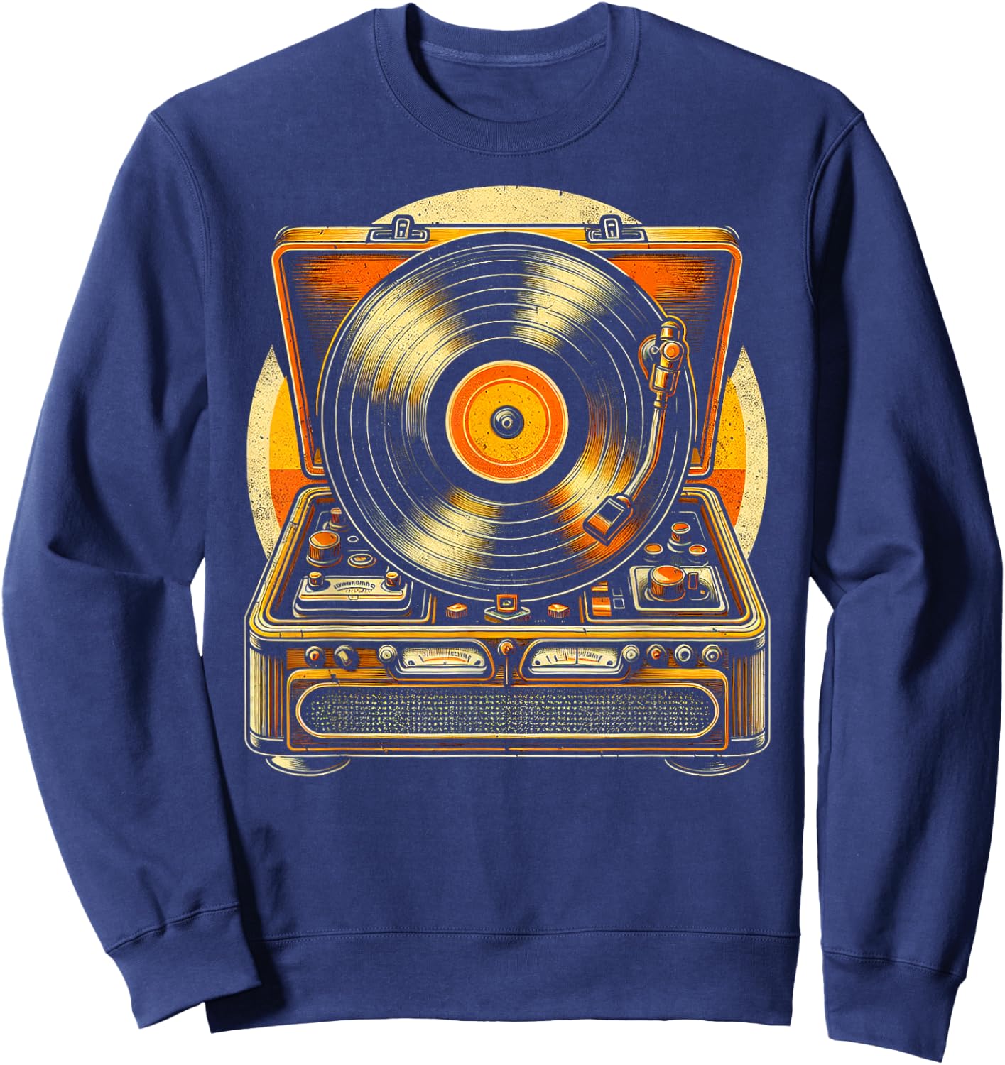 70s Retro Vinyl Record Player Sweatshirt - Sweatshirt | Navy