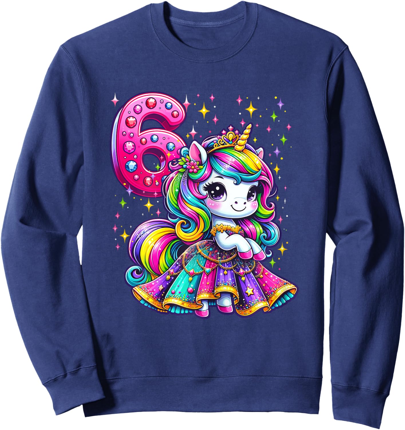 Unicorn Princess 6th Birthday 6 Year Old Party Girls Outfit Sweatshirt - Sweatshirt | Navy