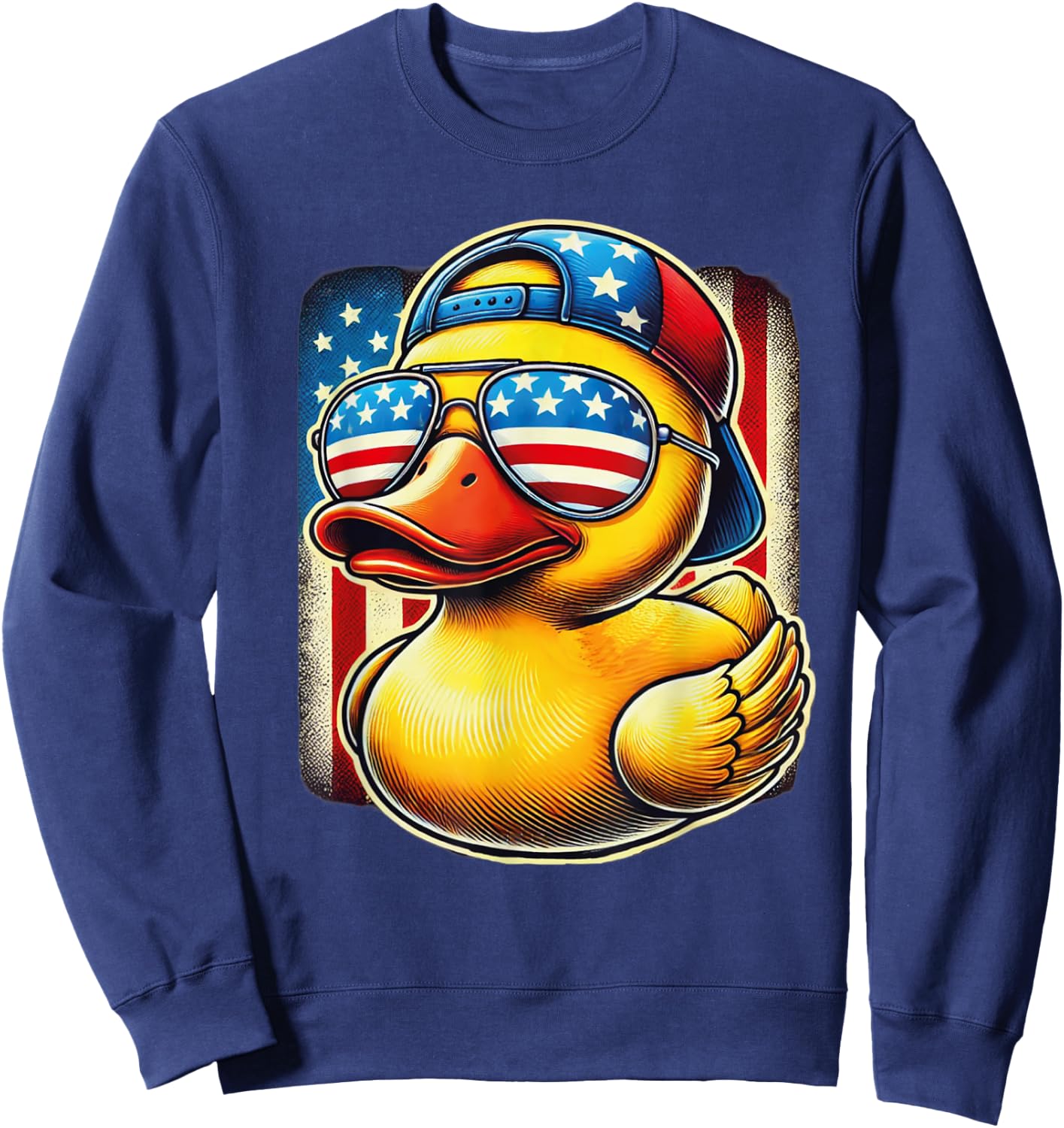 Rubber Duck Shirt USA Flag Gift Funny Duckie Cool Duck Sweatshirt - Sweatshirt | Navy