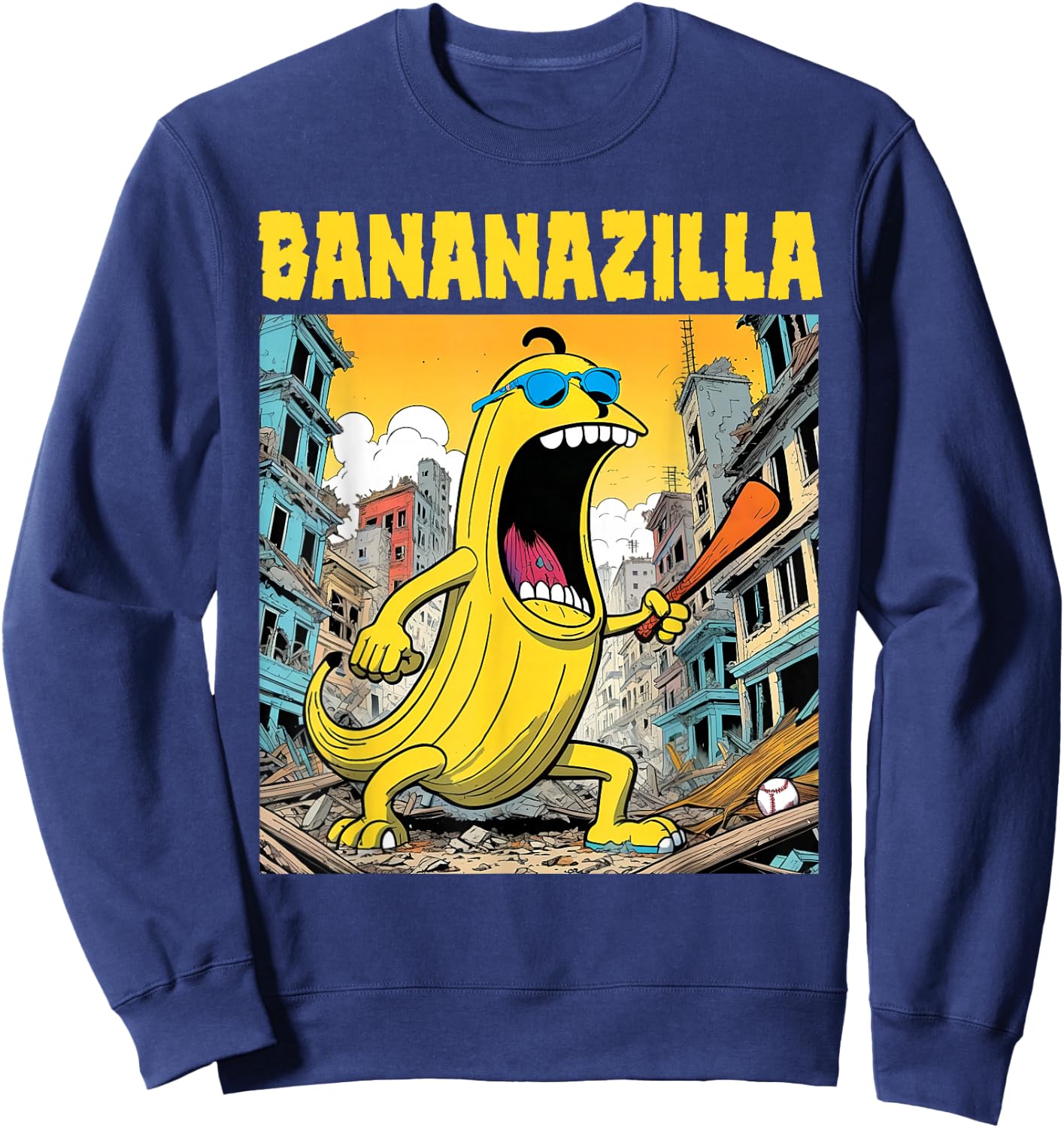 Bananazilla Banana Baseball Monster Bananas Kids Youth Boys Sweatshirt - Sweatshirt | Navy