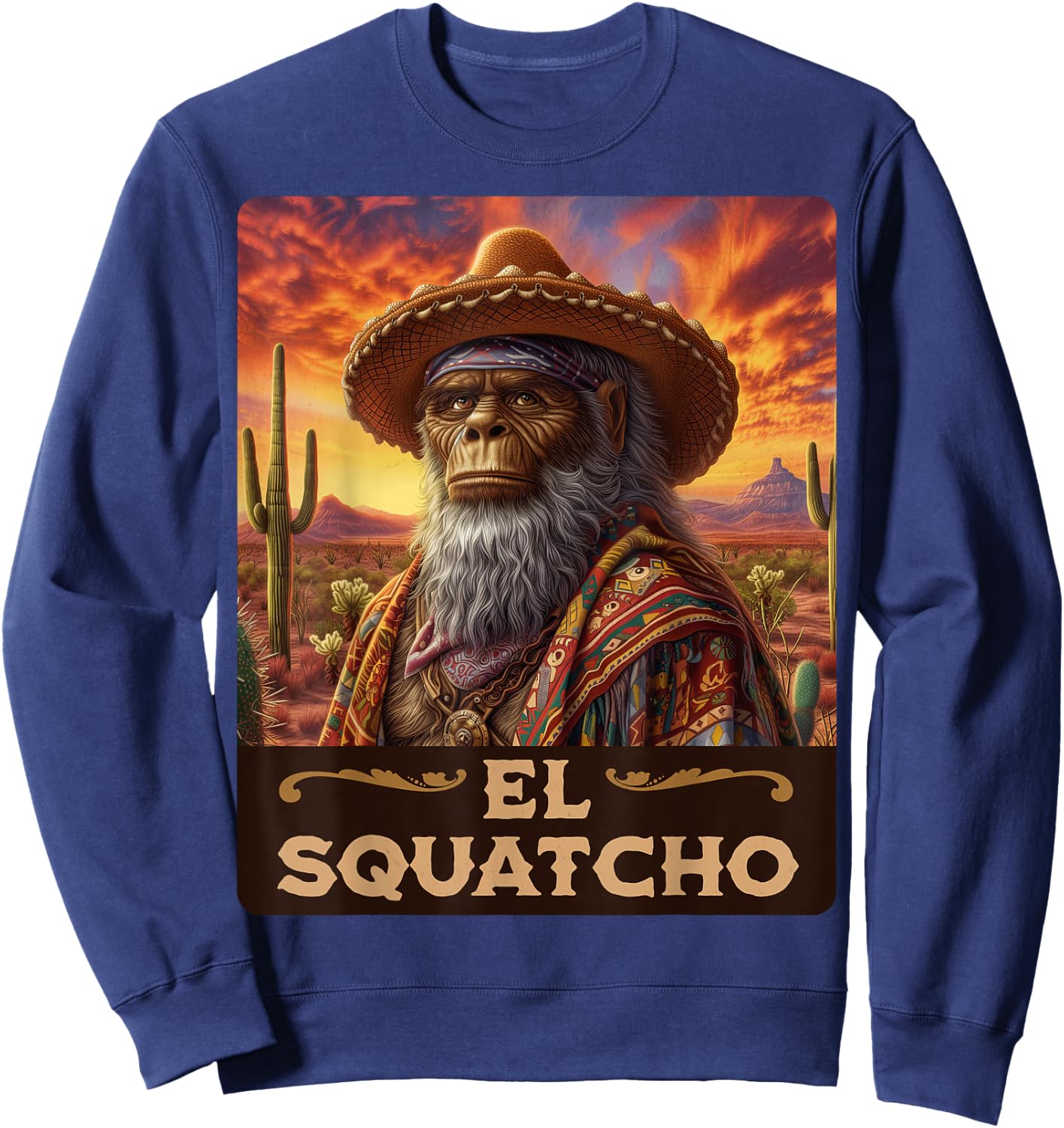 Guardian of the desert: Bigfoot, Sasquatch, & El Squatcho Sweatshirt - Sweatshirt | Navy