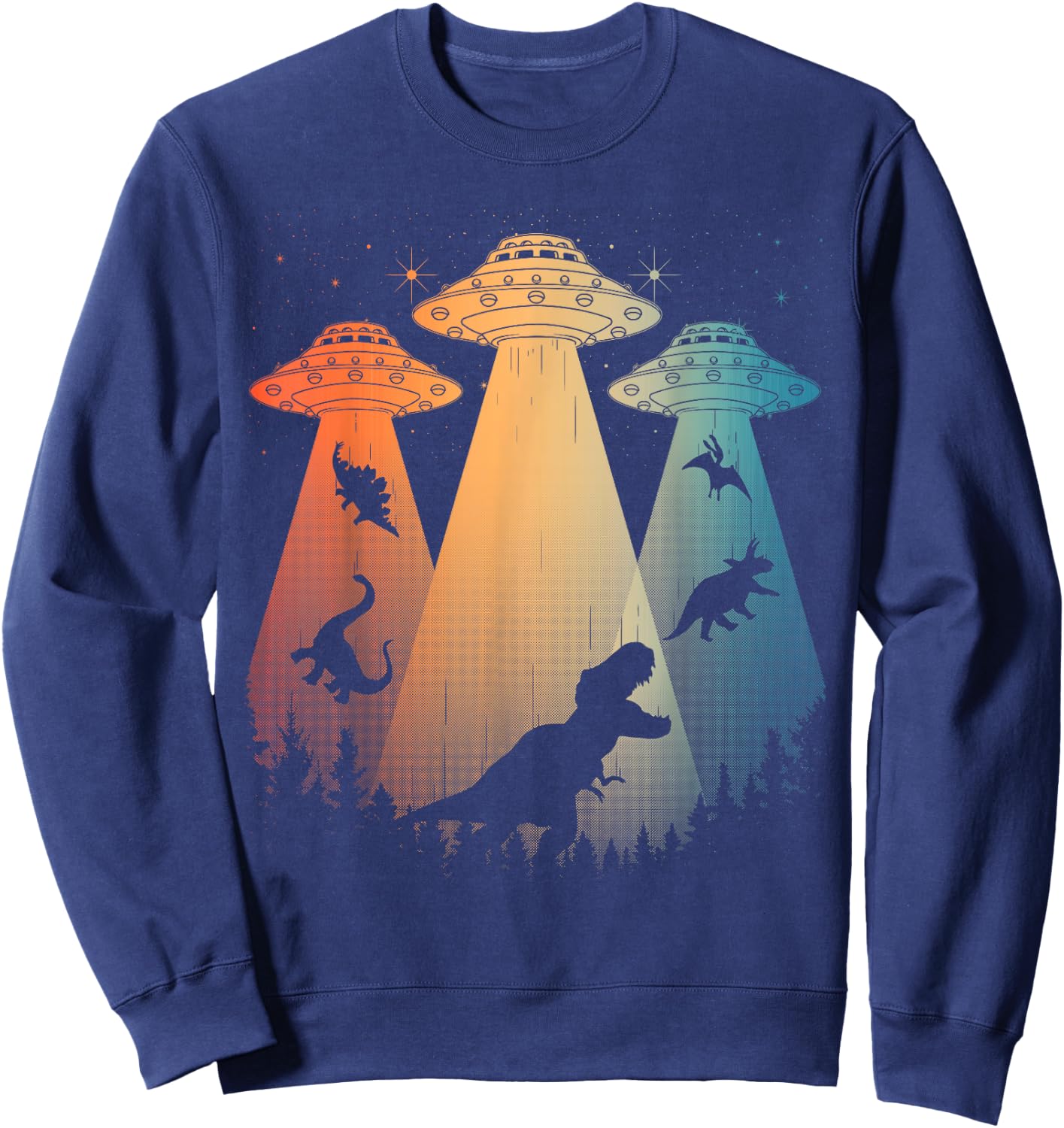 Cool Dinosaur Art Women UFO Alien Abduction Dinosaur Sweatshirt - Sweatshirt | Navy