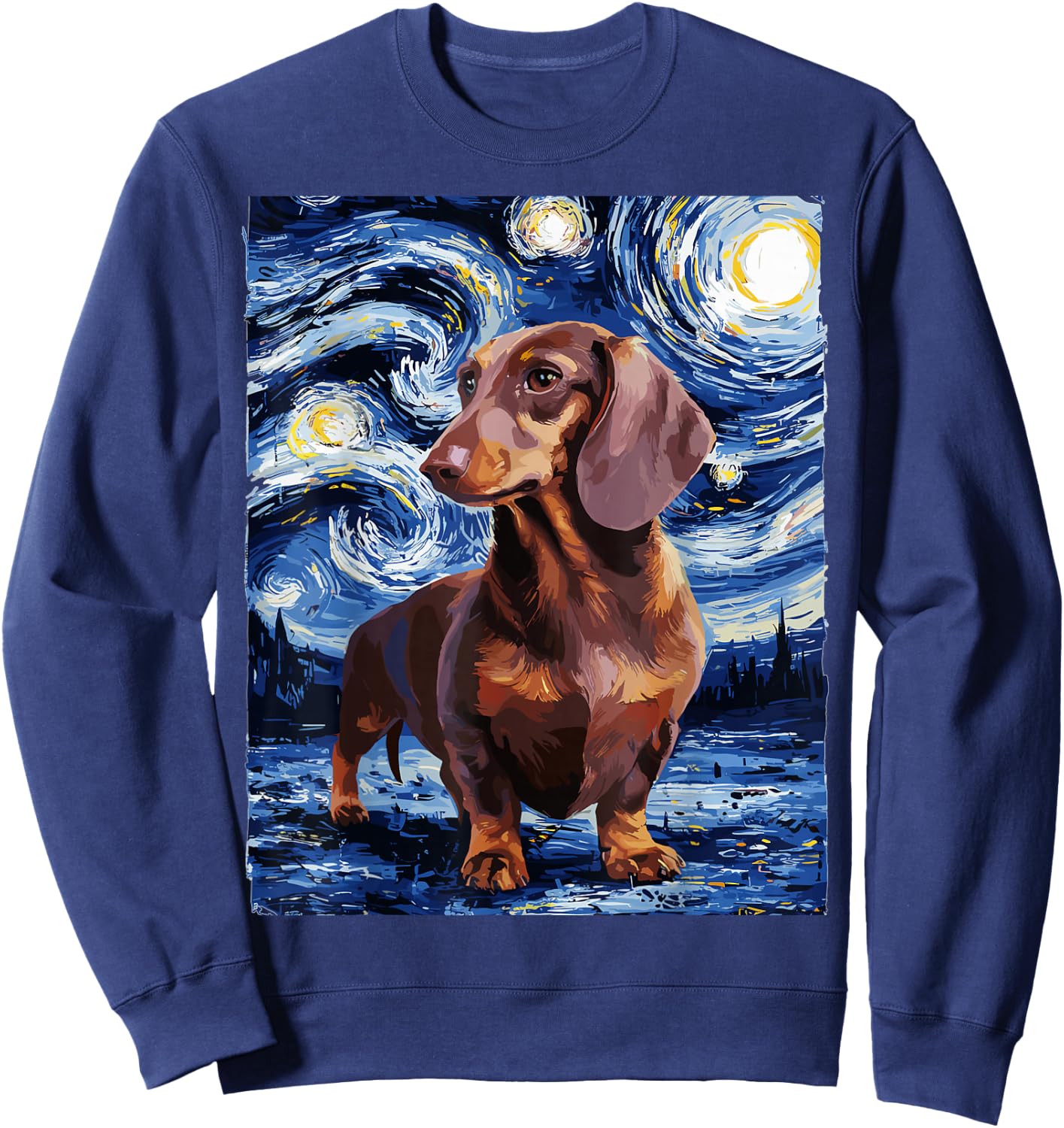 Gifts For Dachshund Dog Lovers Van Gogh Style Starry Night Men Women Girls Kids Sweatshirt - Sweatshirt | Navy