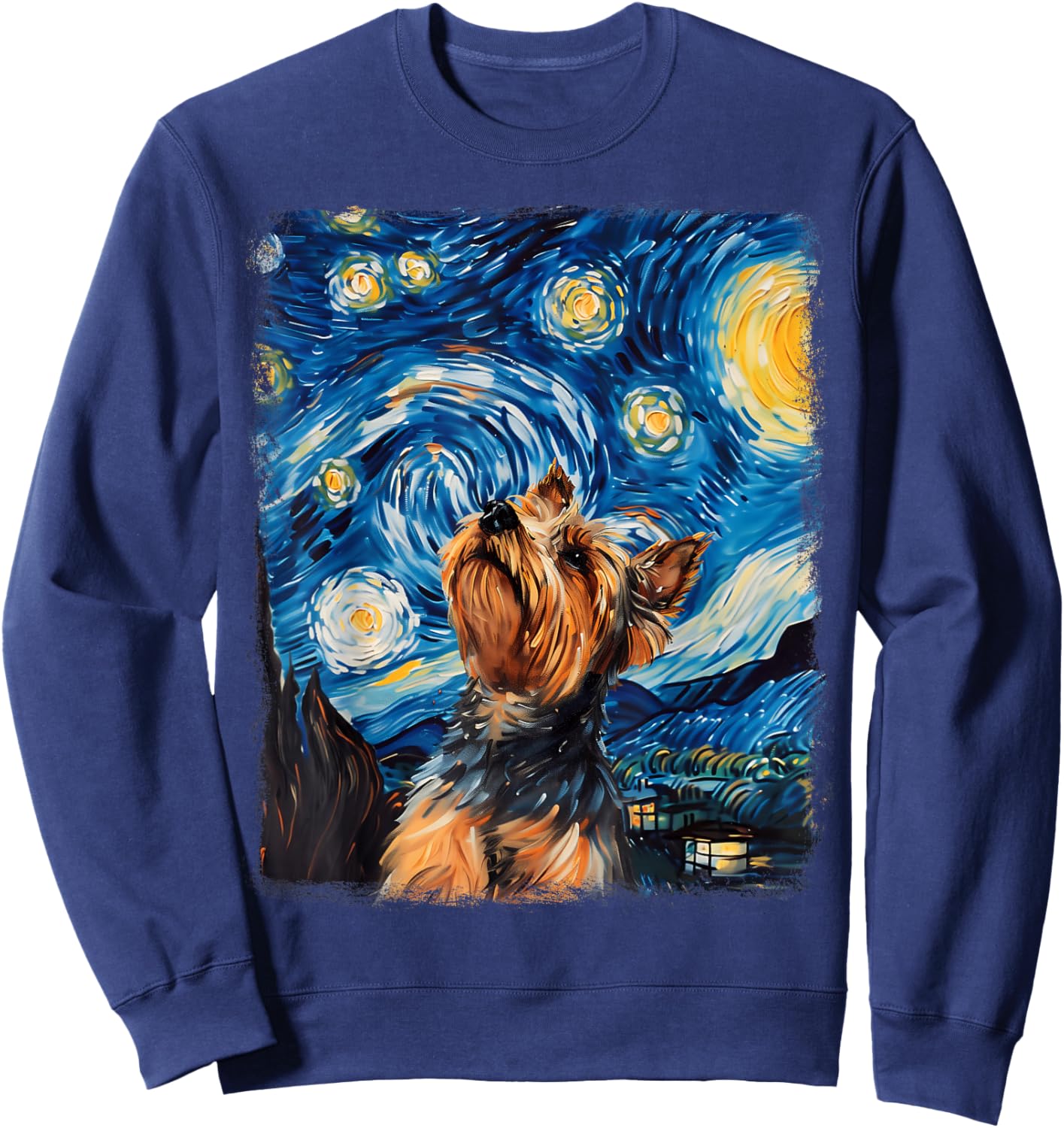 Yorkshire Terrier Dog Yorkie Starry Night Painting Sweatshirt - Sweatshirt | Navy
