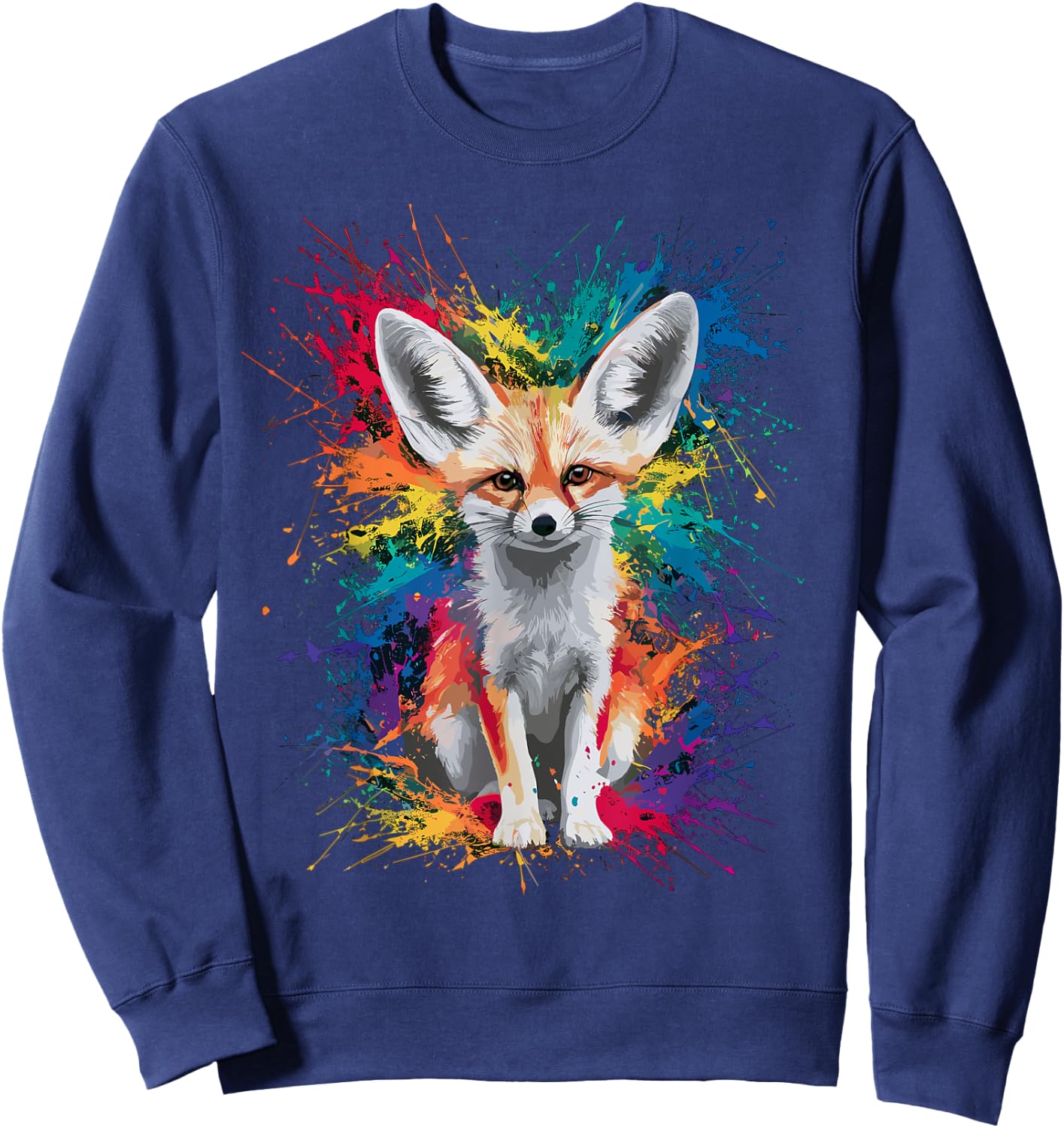 Colorful Paint Splash Cute Fennec Fox Art Graphic Sweatshirt - Sweatshirt | Navy