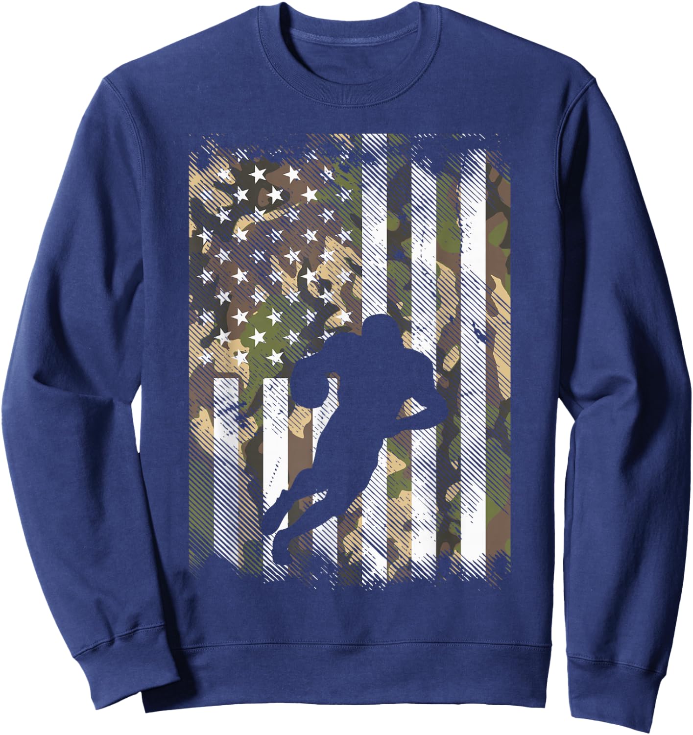 Camo US Flag American Football Player Vintage Patriotic Sweatshirt - Sweatshirt | Navy