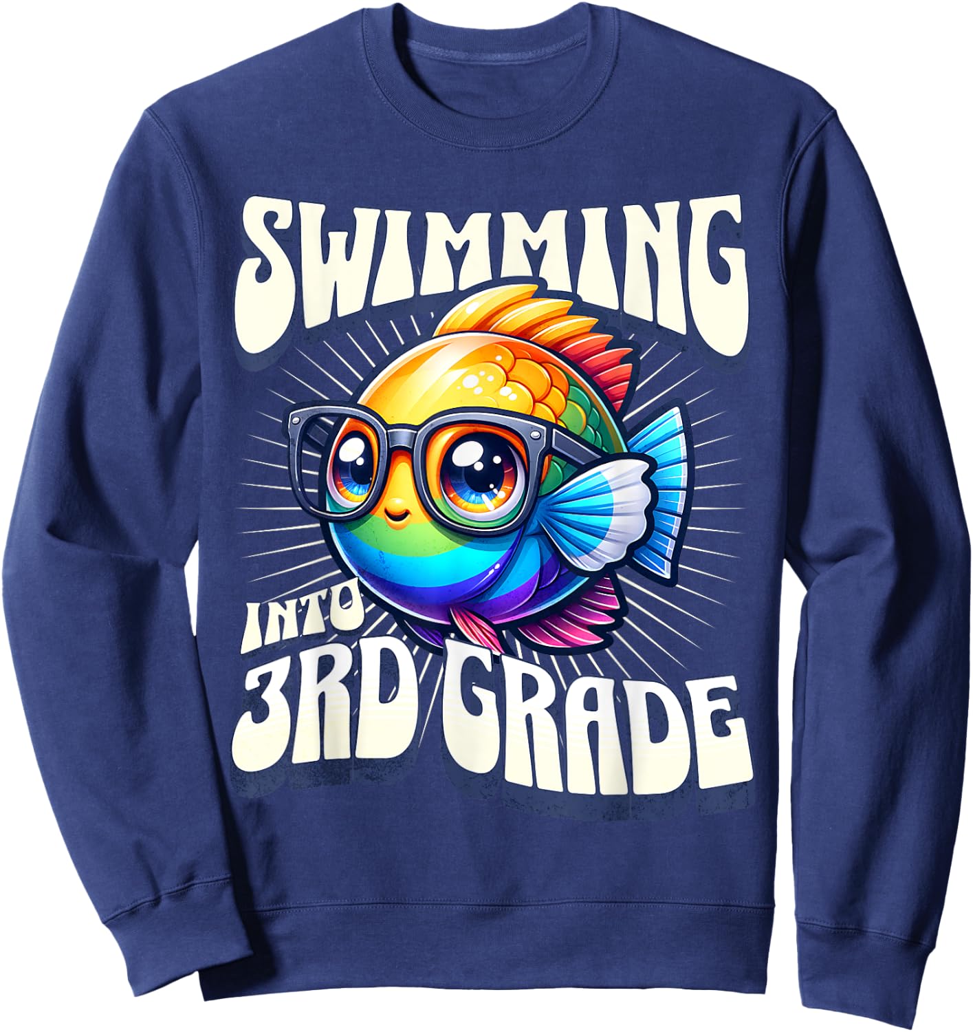 Swimming Into 3rd Grade Cute Angel Fish Back to School Sweatshirt - Sweatshirt | Navy