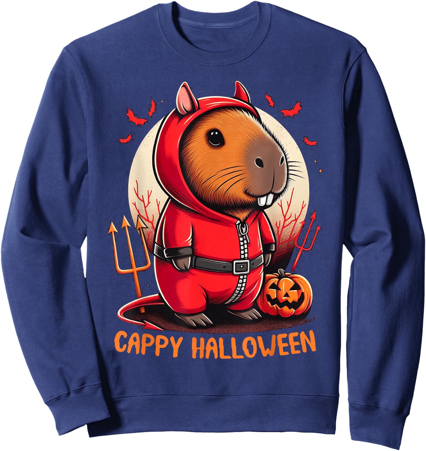 Cappy Halloween Cute Capybara Baby Devil Costume Lucifer Sweatshirt - Sweatshirt | Navy