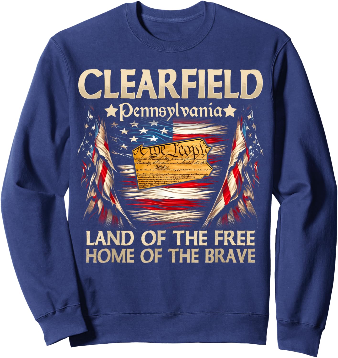 Clearfield Pennsylvania USA Flag 4th Of July Sweatshirt - Sweatshirt | Navy