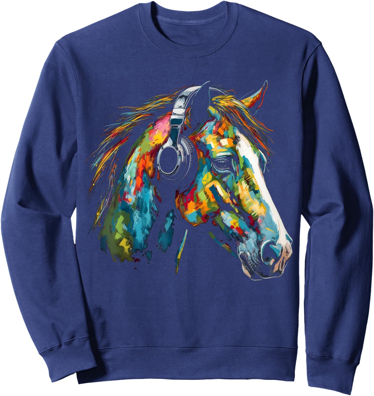 Horse Artwork Colourful Music Animal Headphones Horse Sweatshirt - Sweatshirt | Navy