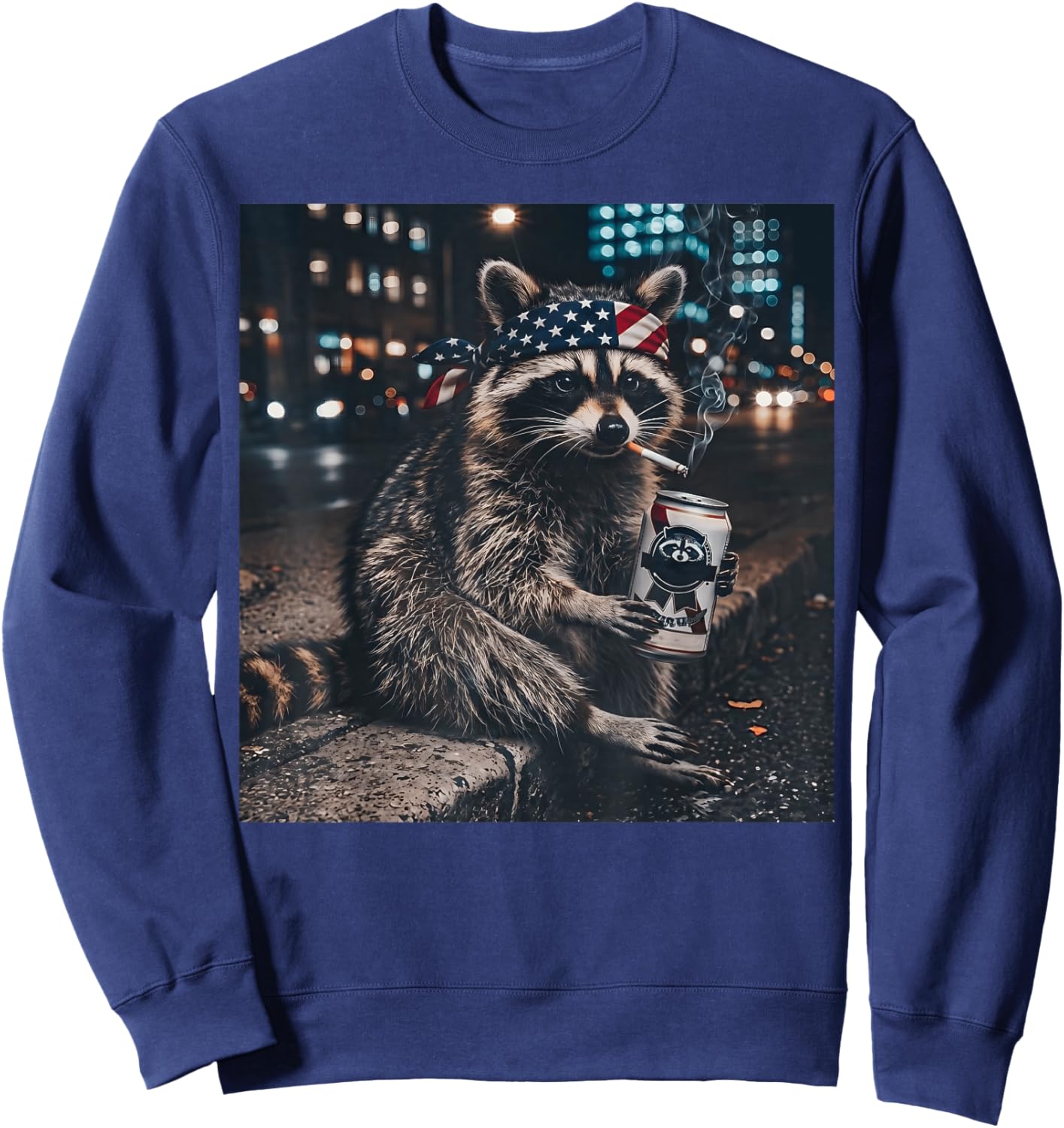 Funny Racoon Drinking Beer Patriotic 4th of July Meme Sweatshirt - Sweatshirt | Navy