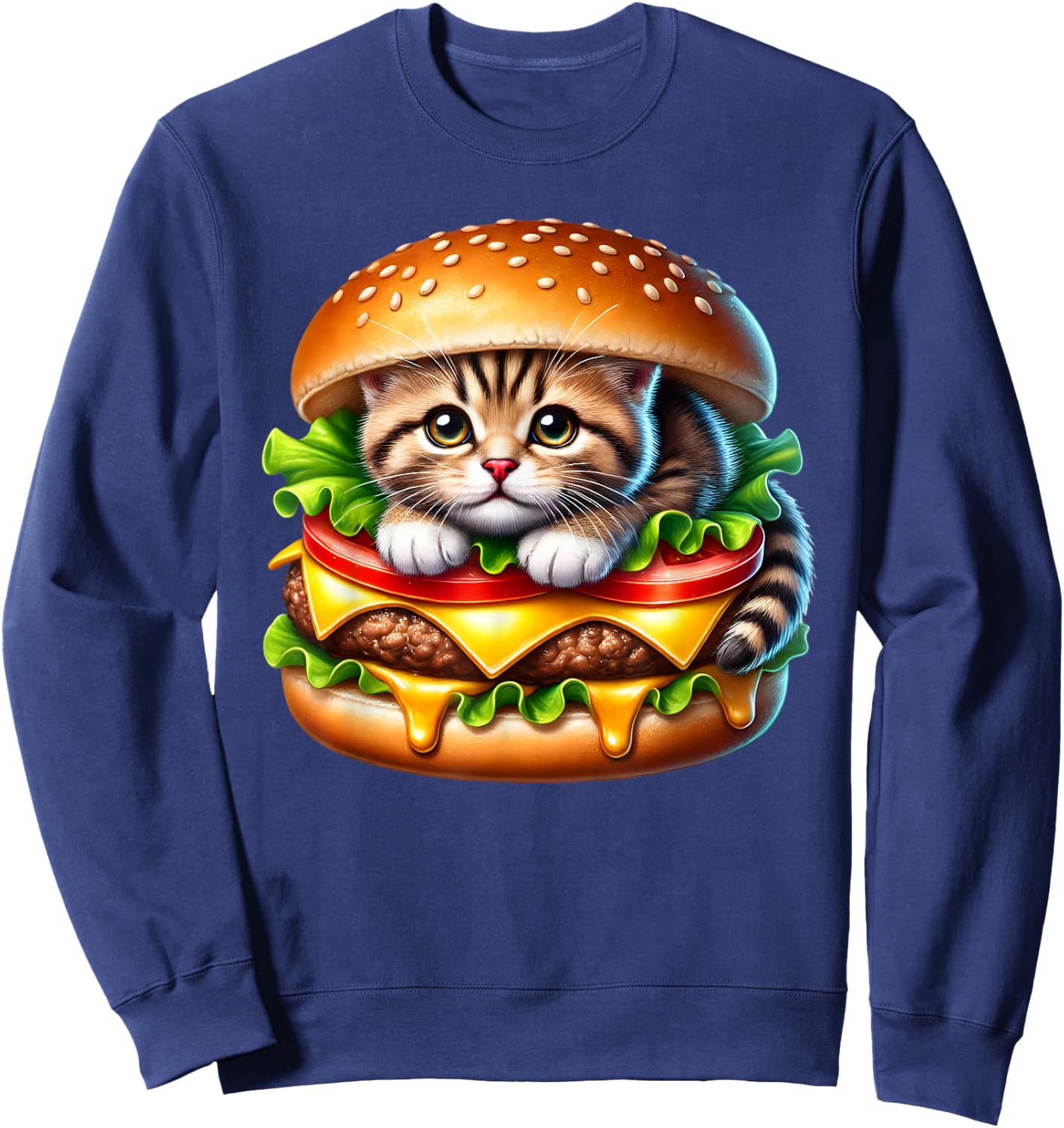 Funny Fast Food Cat Burger Lover Cute Cats Cheeseburger Women Kids Sweatshirt - Sweatshirt | Navy