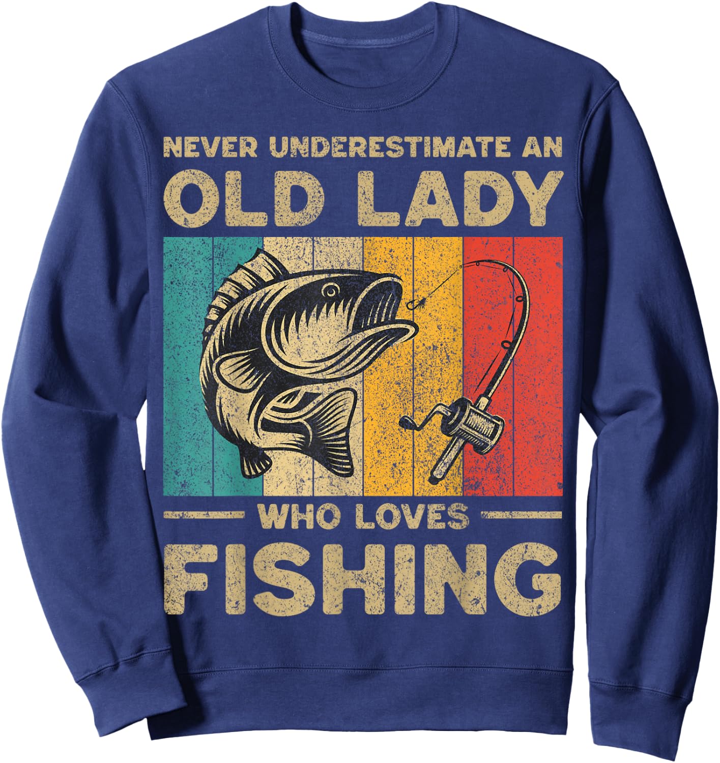 Funny Vintage Fishing Jokes Fisherman Bass Fish Sweatshirt - Sweatshirt | Navy