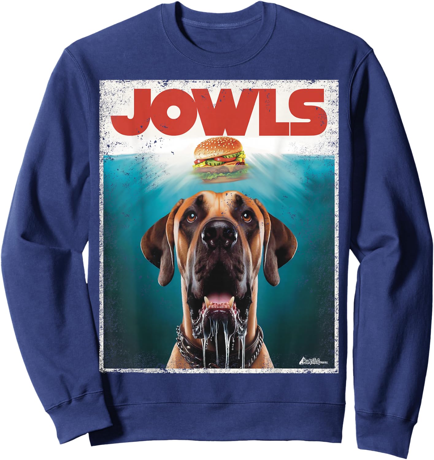 Funny Great Dane Jowls Top, Fawn Natural Dog Mom, Burger Dad Sweatshirt - Sweatshirt | Navy
