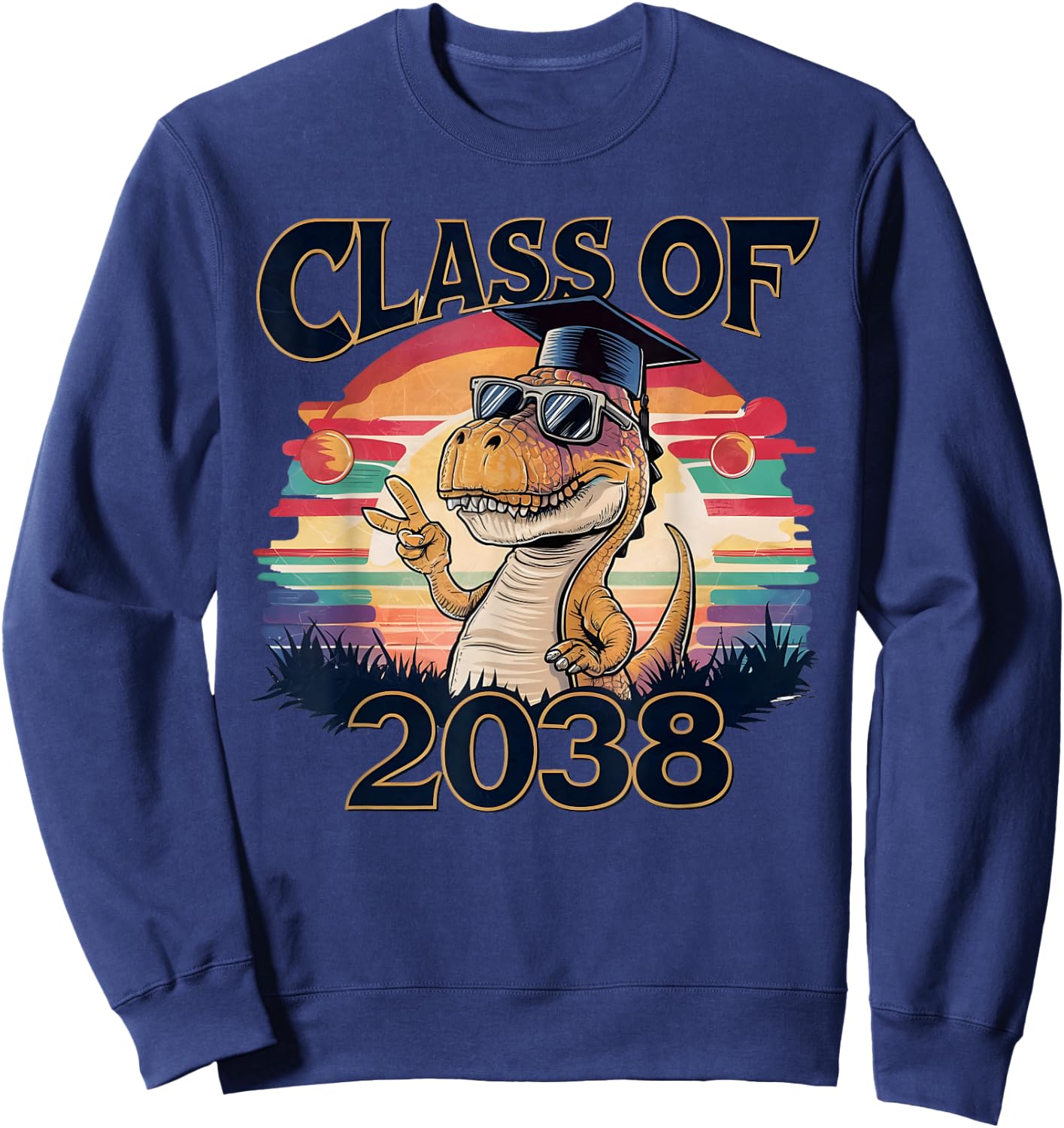 Class of 2038 Dinosaur Peace sign hand Graduation retro Sweatshirt - Sweatshirt | Navy