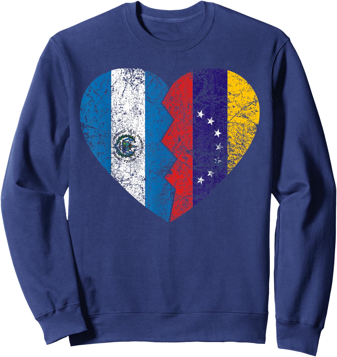 Venezuelan Salvadoran Flags Heart | El Salvador Venezuela Sweatshirt - Sweatshirt | Navy