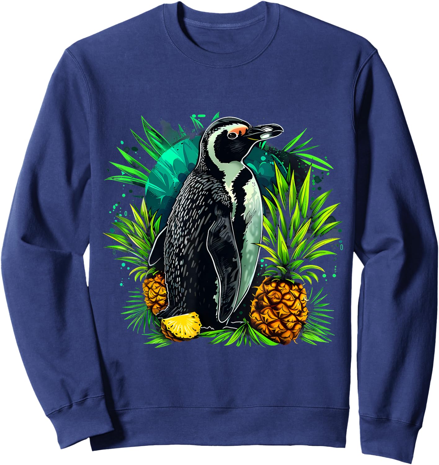Pineapple Penguin Bird Colourful Artwork Motif Penguin Lover Sweatshirt - Sweatshirt | Navy