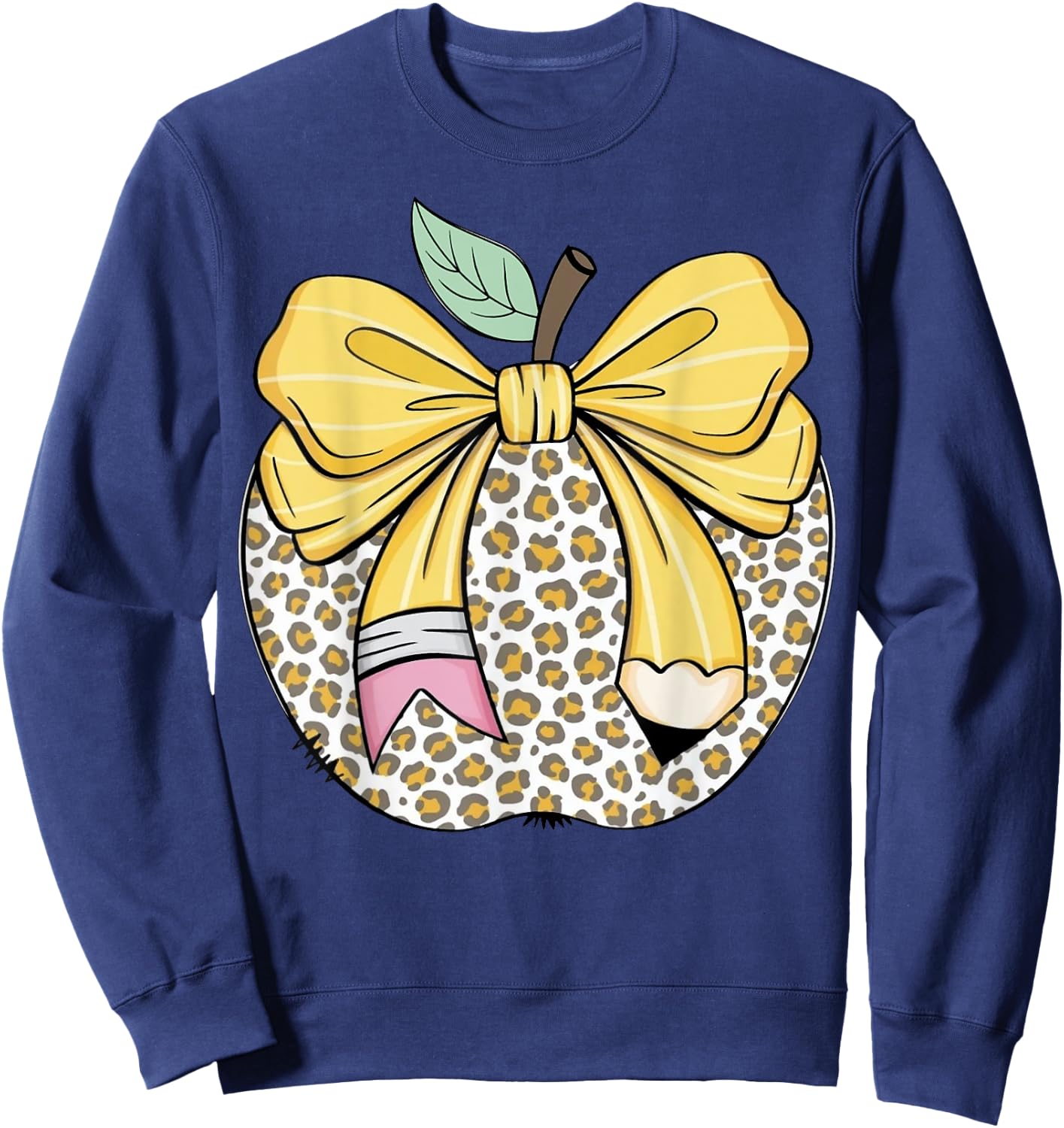 Teacher Coquette Pencil Bow And Apple Teacher Sweatshirt - Sweatshirt | Navy
