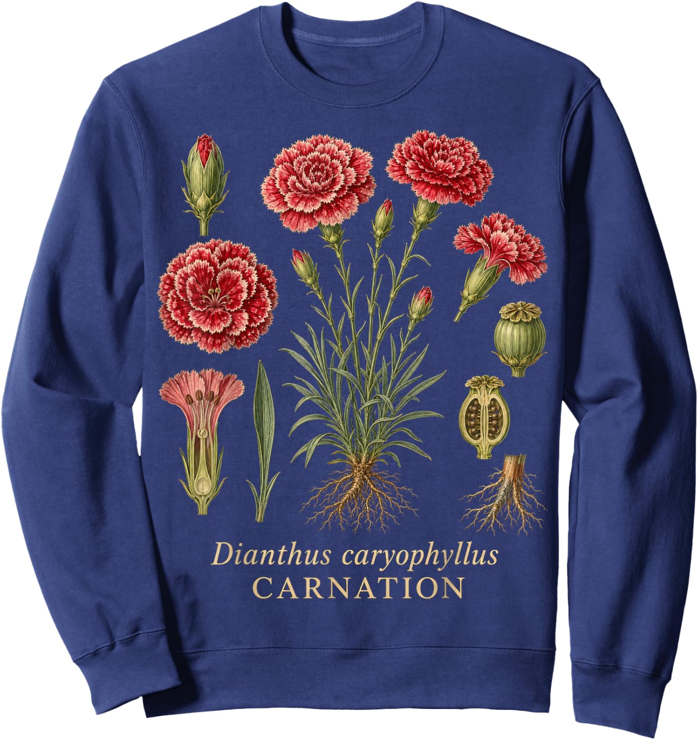 Carnation Botanical Flower Vintage Style Sweatshirt - Sweatshirt | Navy