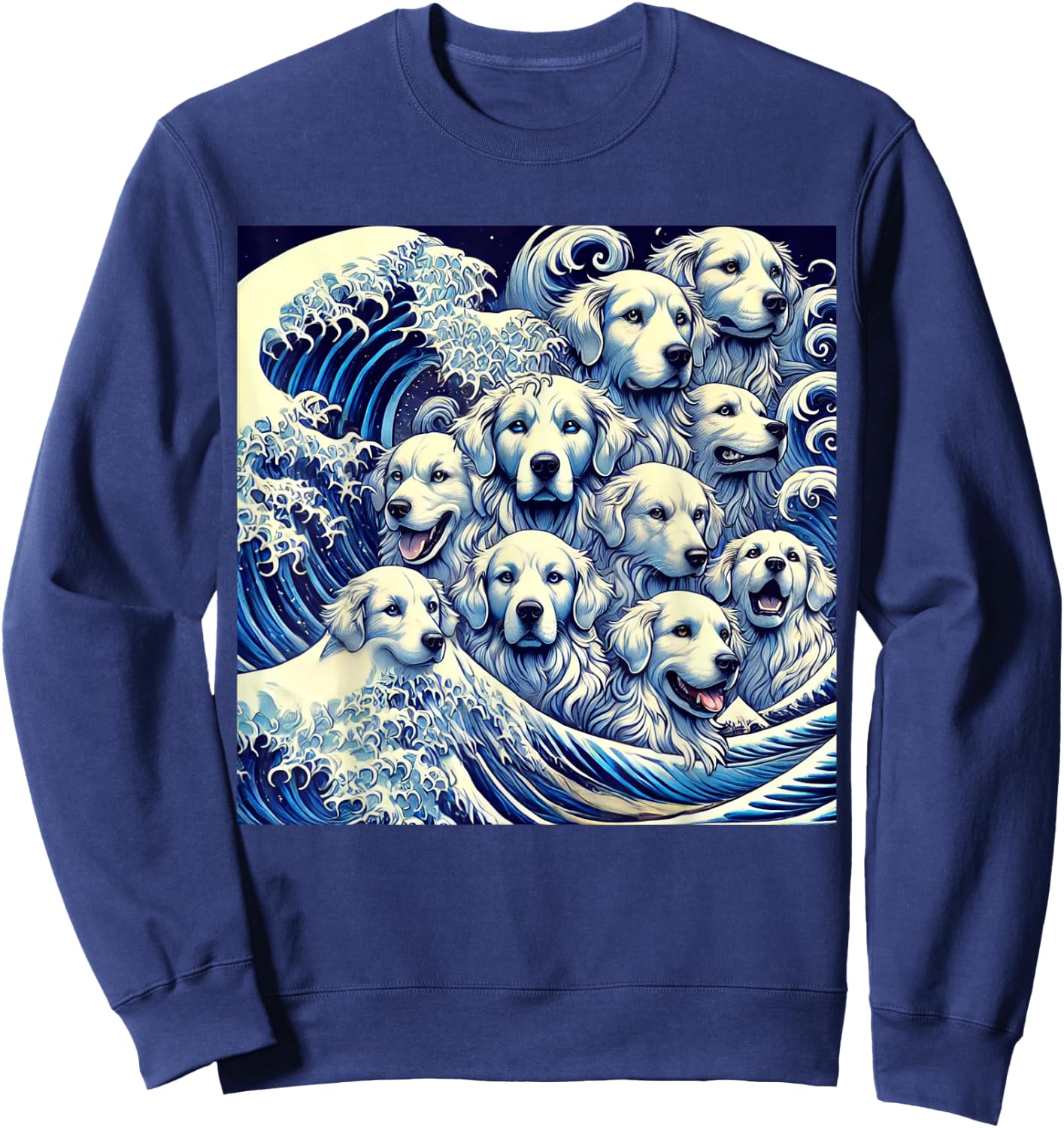 Blue Dogs Wave Japanese Art Women Men Kids Anime Graphic Sweatshirt - Sweatshirt | Navy