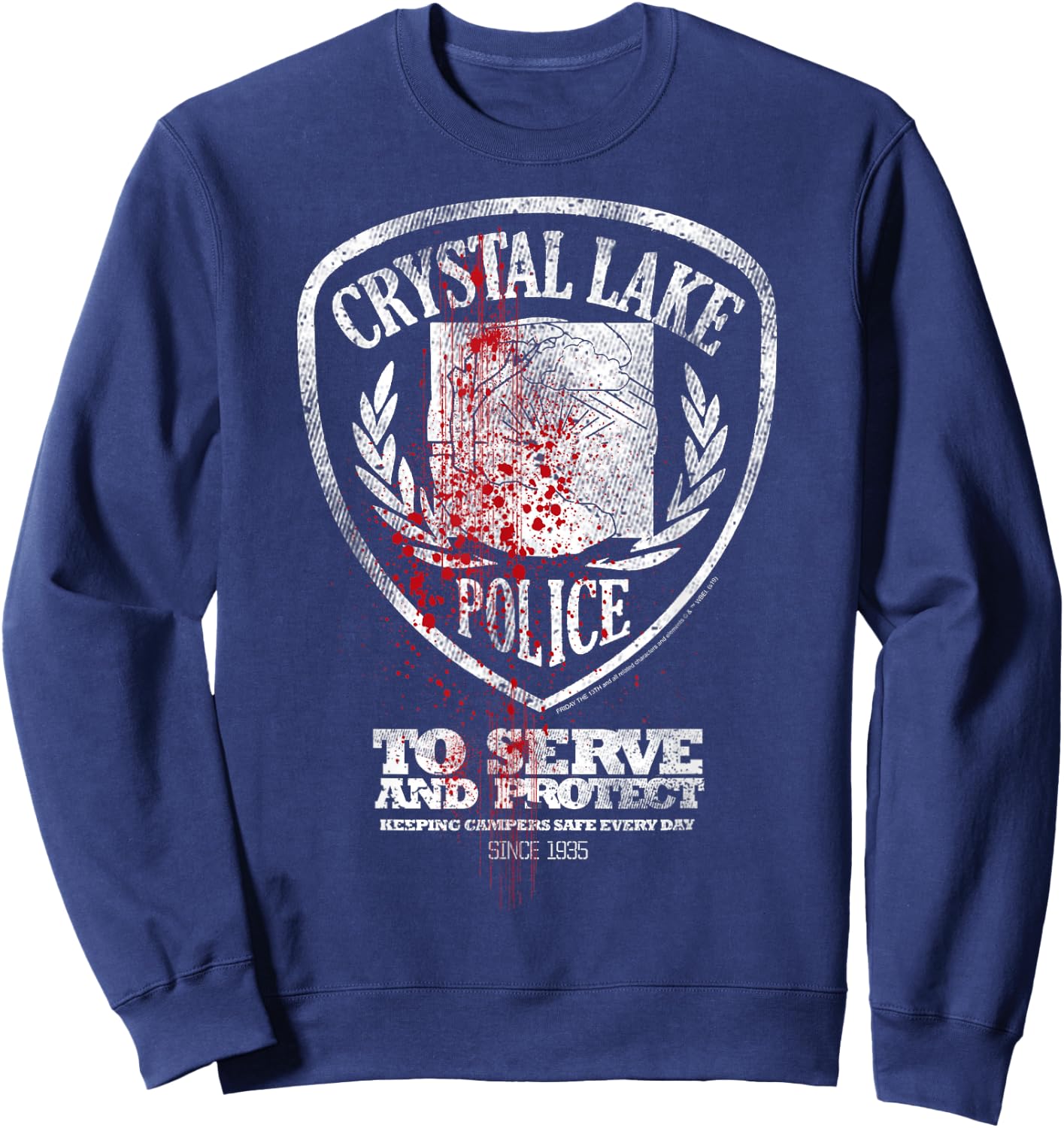 Friday The 13th Crystal Lake Police Blood Splatter Badge Sweatshirt - Sweatshirt | Navy