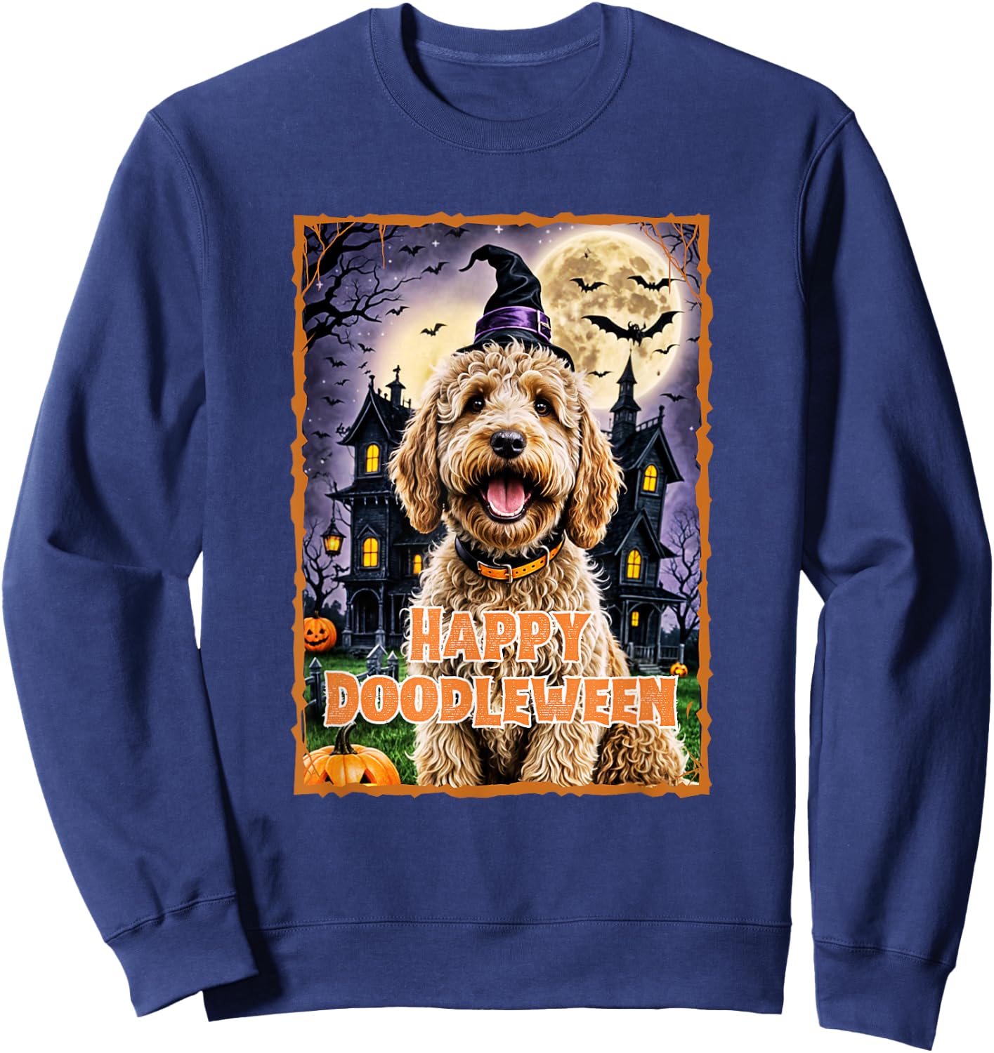 Happy Doodleween Halloween Goldendoodle Labradoodle Spooky Sweatshirt - Sweatshirt | Navy