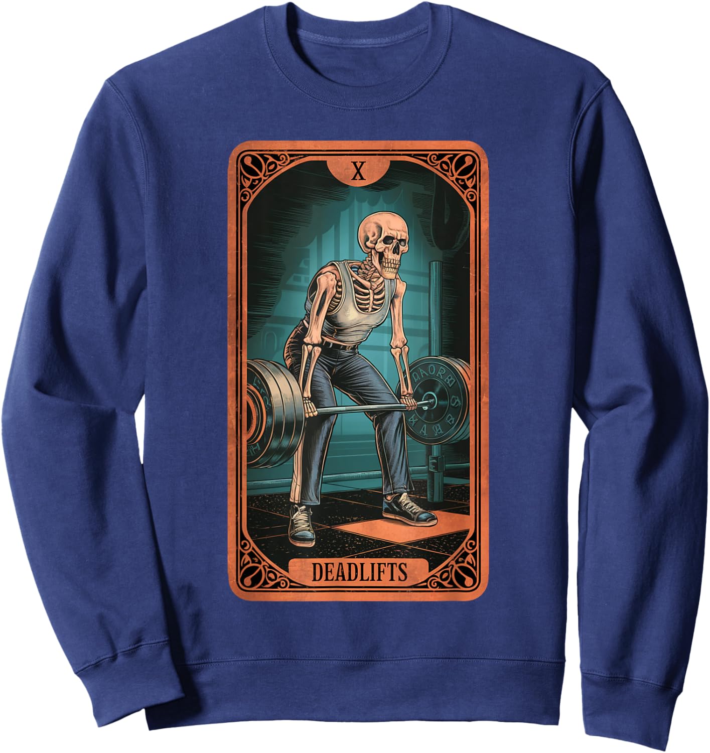 Tarot Skeleton Card Deadlifts Powerlifting Weightlifting Gym Sweatshirt - Sweatshirt | Navy