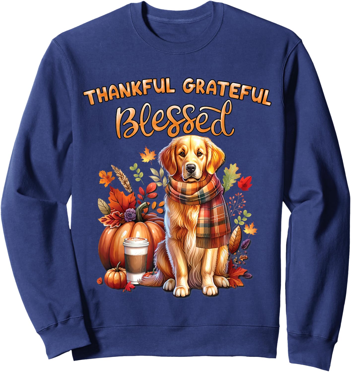 Golden Retriever Dog pumpkin spice Happy Fall Yall autumn Sweatshirt - Sweatshirt | Navy