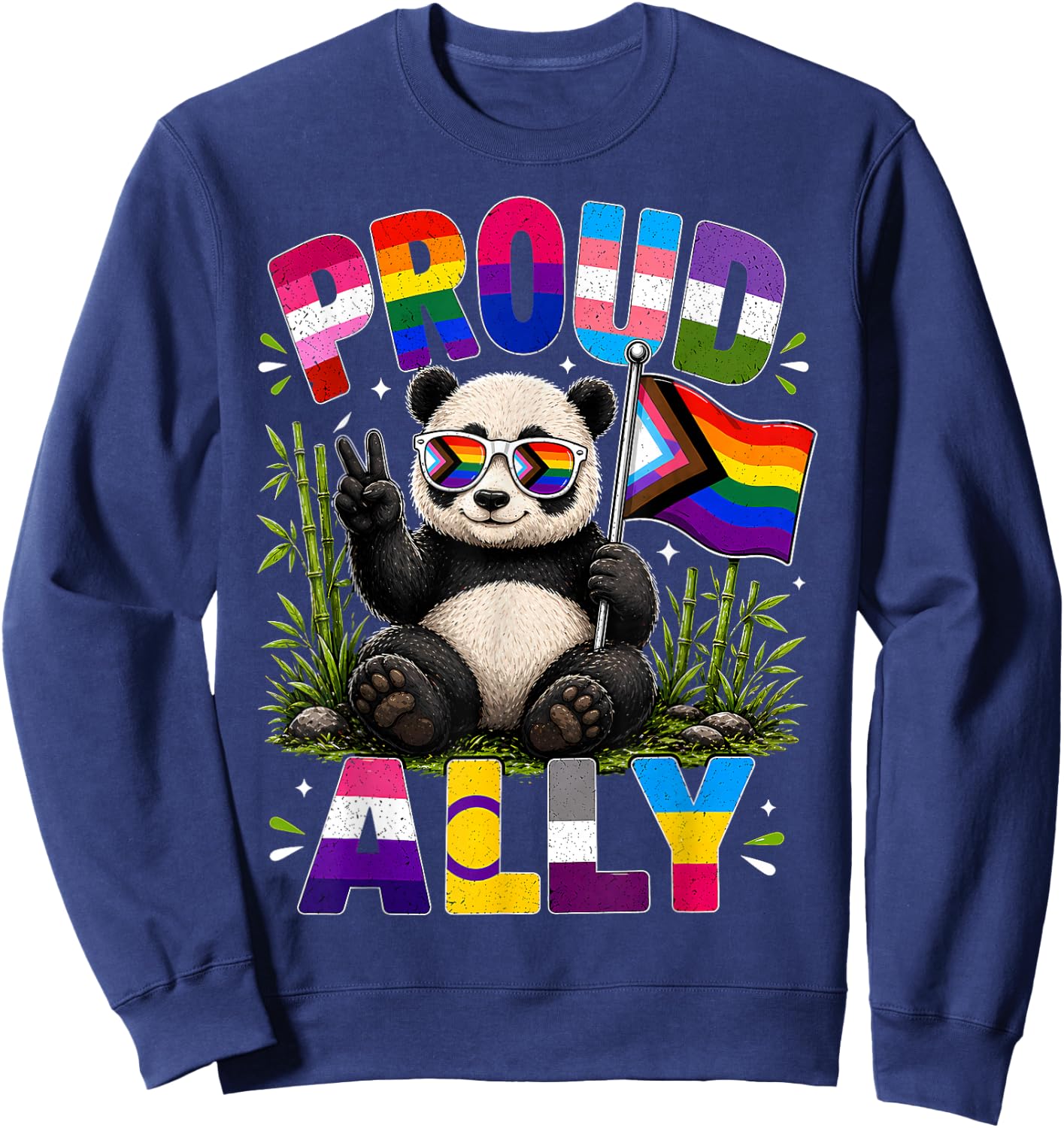 Proud Ally Panda LGBTQ Pride Month Sweatshirt - Sweatshirt | Navy