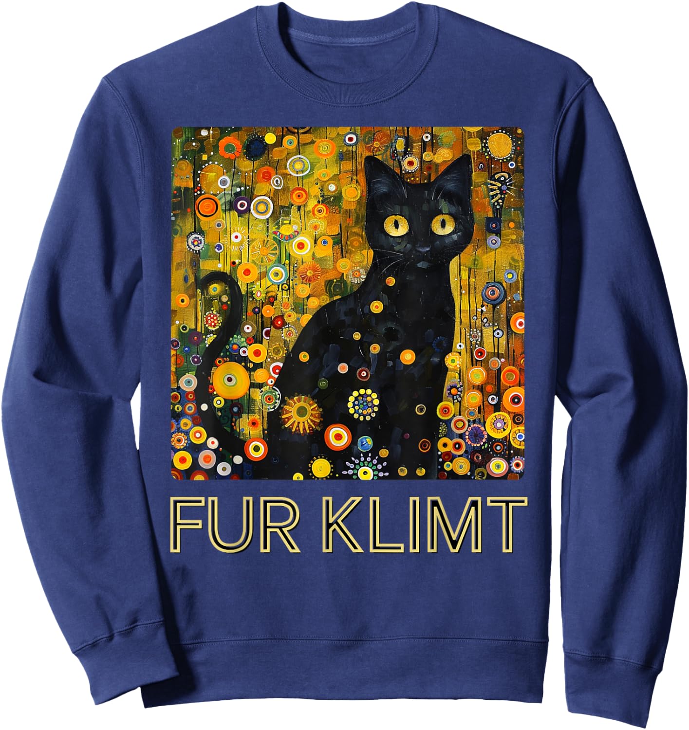 Black Cat in Klimt Painting, Cat Lover, Artist Art Student Sweatshirt - Sweatshirt | Navy