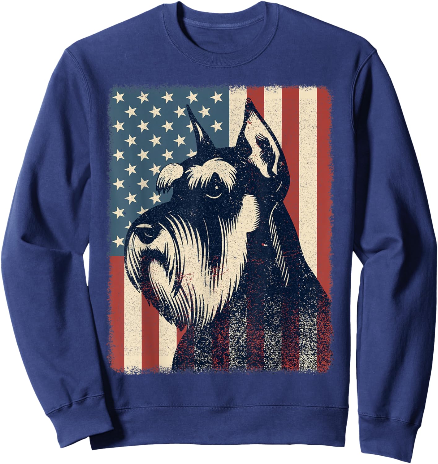 Retro Schnauzer Lover Patriotic American USA Flag July 4th Sweatshirt - Sweatshirt | Navy