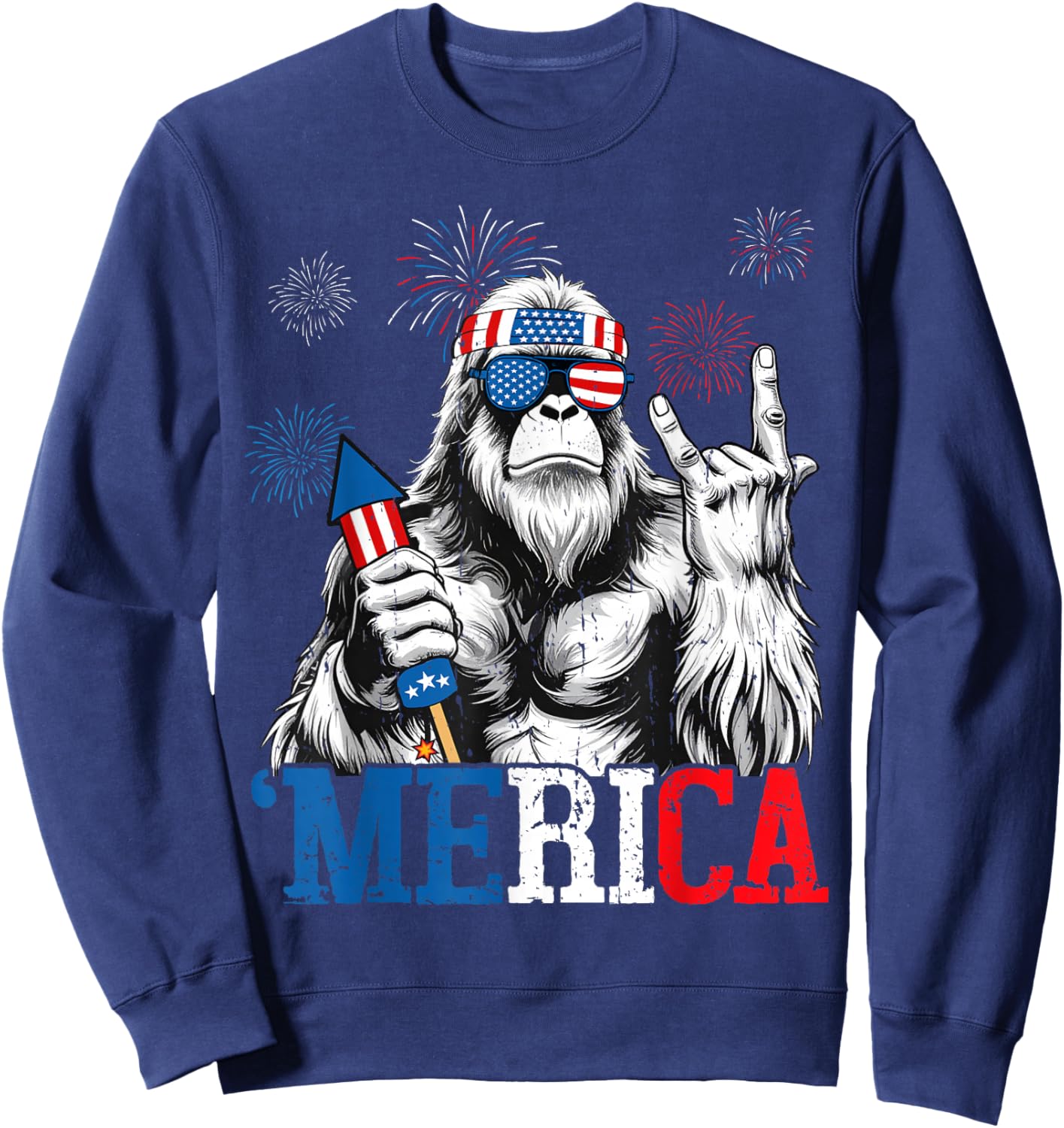 Bigfoot Merica 4th Of July Funny Boys Men Sasquatch Lover Sweatshirt - Sweatshirt | Navy