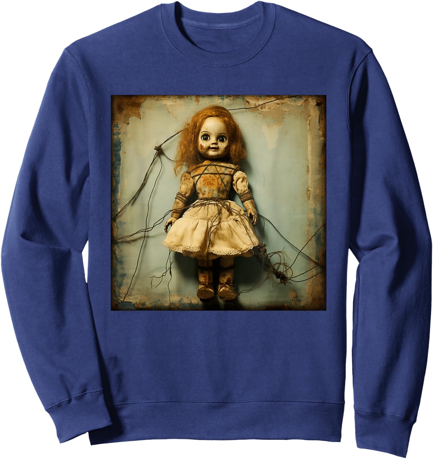 Creepy Haunted Doll Vintage Horror Nightmare Doll Sweatshirt - Sweatshirt | Navy