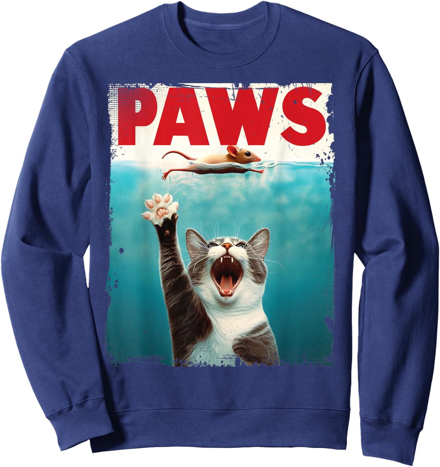 Paws Parody Cat Mouse Humorous Cat Chasing Mouse Kitten Sweatshirt - Sweatshirt | Navy