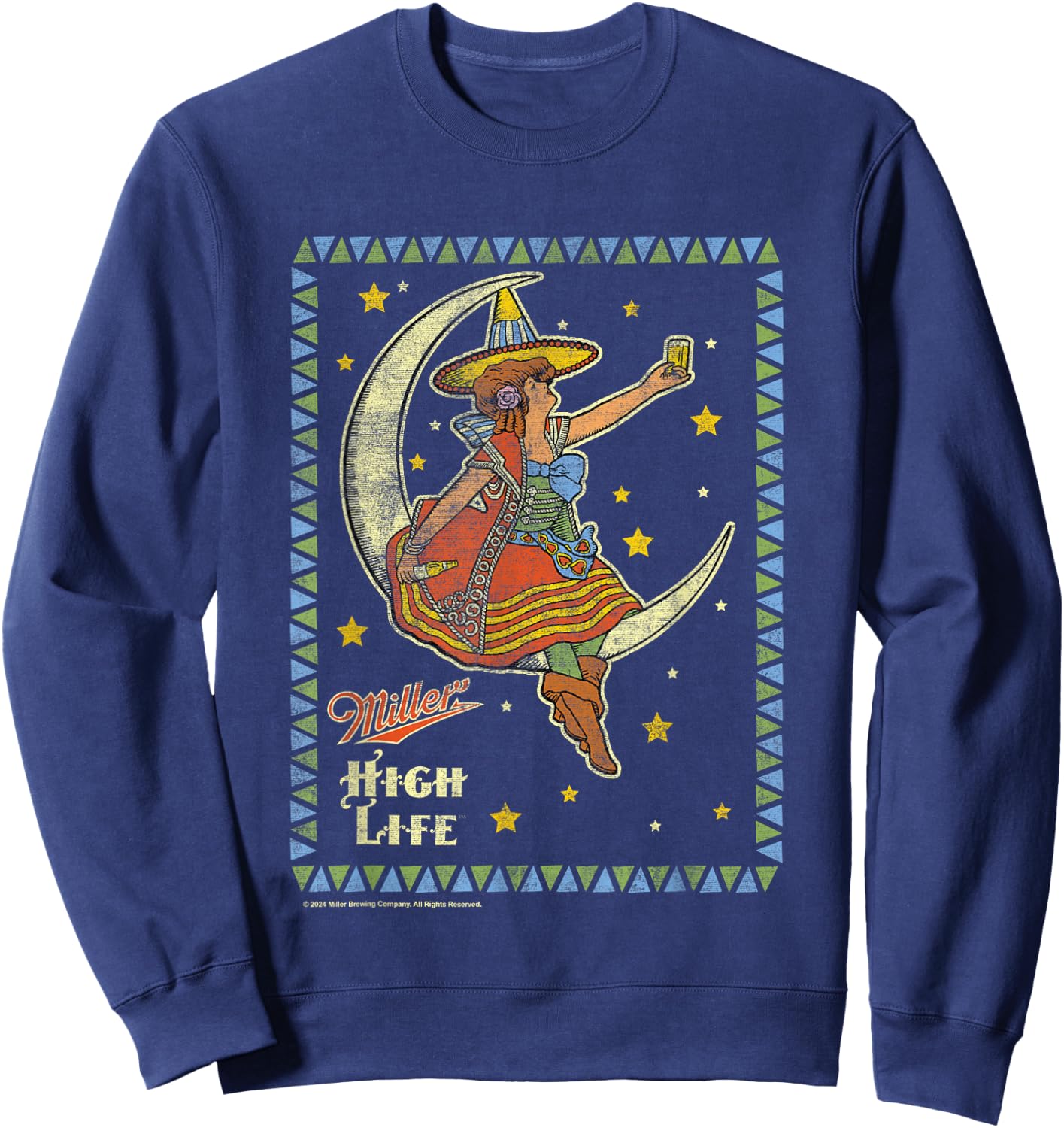 Miller High Life Girl On The Moon Vintage Stamp Sweatshirt - Sweatshirt | Navy