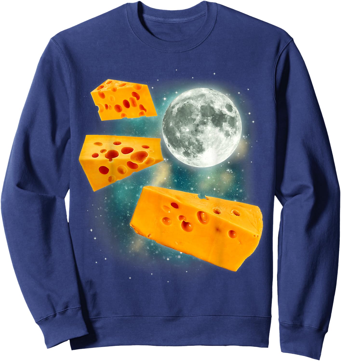 Three Cheese Moon | 3 Flying Cheddar Curds Cheesemonger Sweatshirt - Sweatshirt | Navy